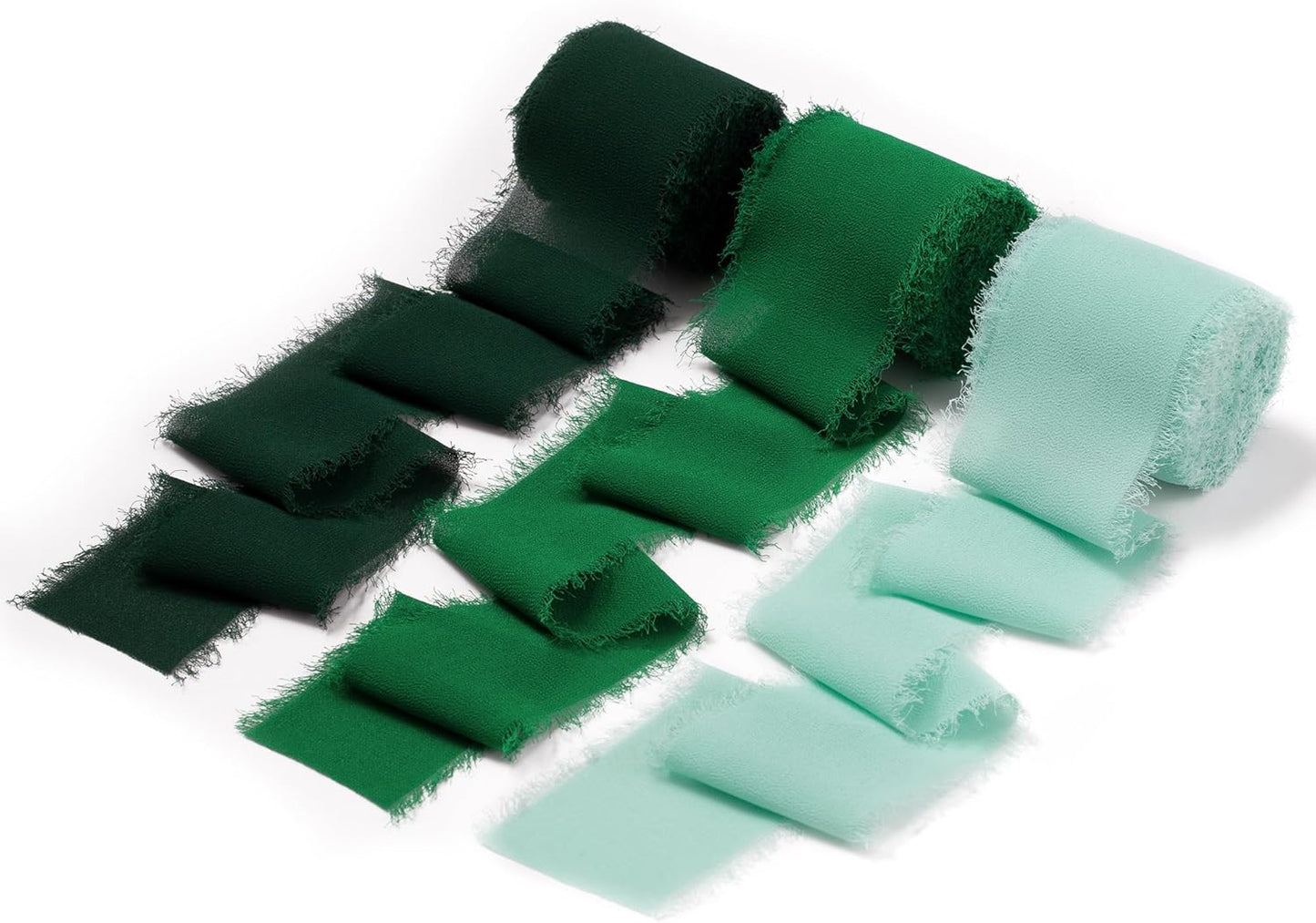 DORIS HOME 2" x21Yd Chiffon Ribbon for Flower Bouquet, Green Series Fabric Ribbon for Gift Wrapping, Handmade Frayed Ribbon for Wedding/Christmas Decorations
