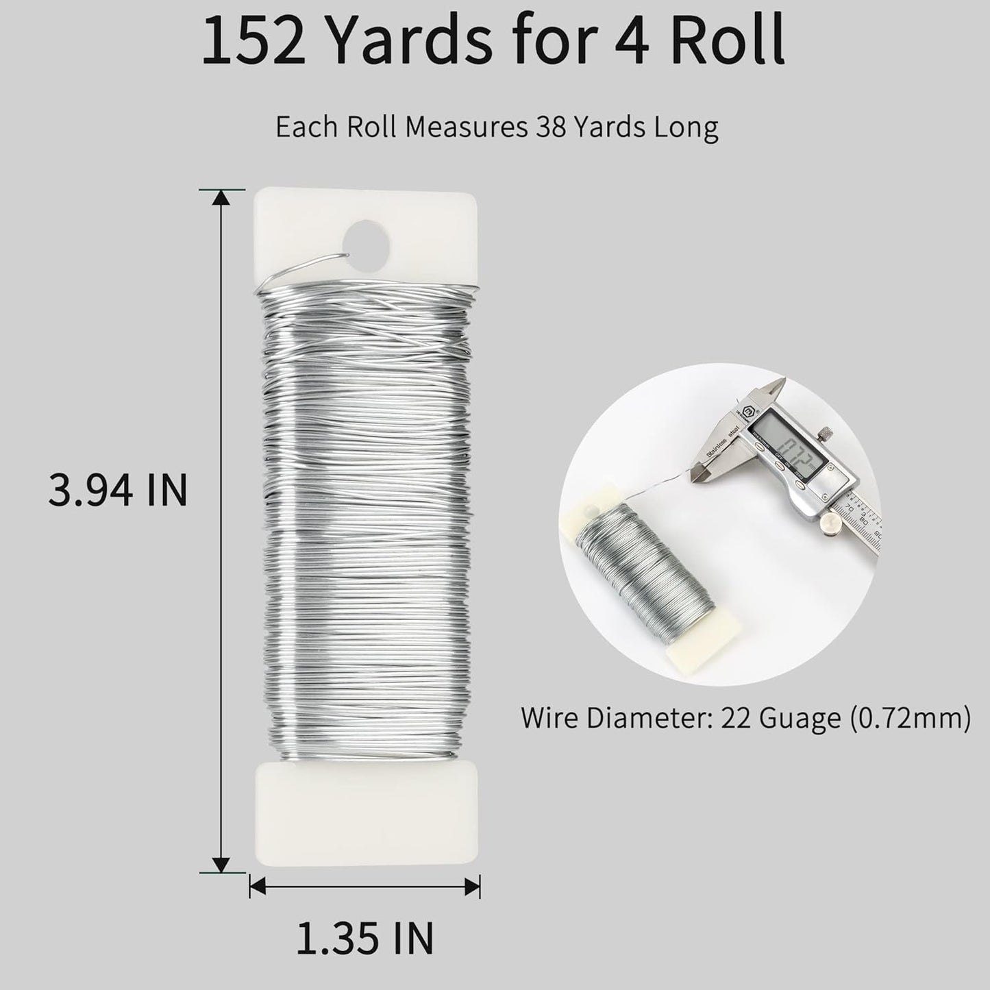 Silver Floral Wire - 152 Yards, 22 Gauge, Flexible for Flower Arrangement, Garland, Wreaths, Plant Crafts