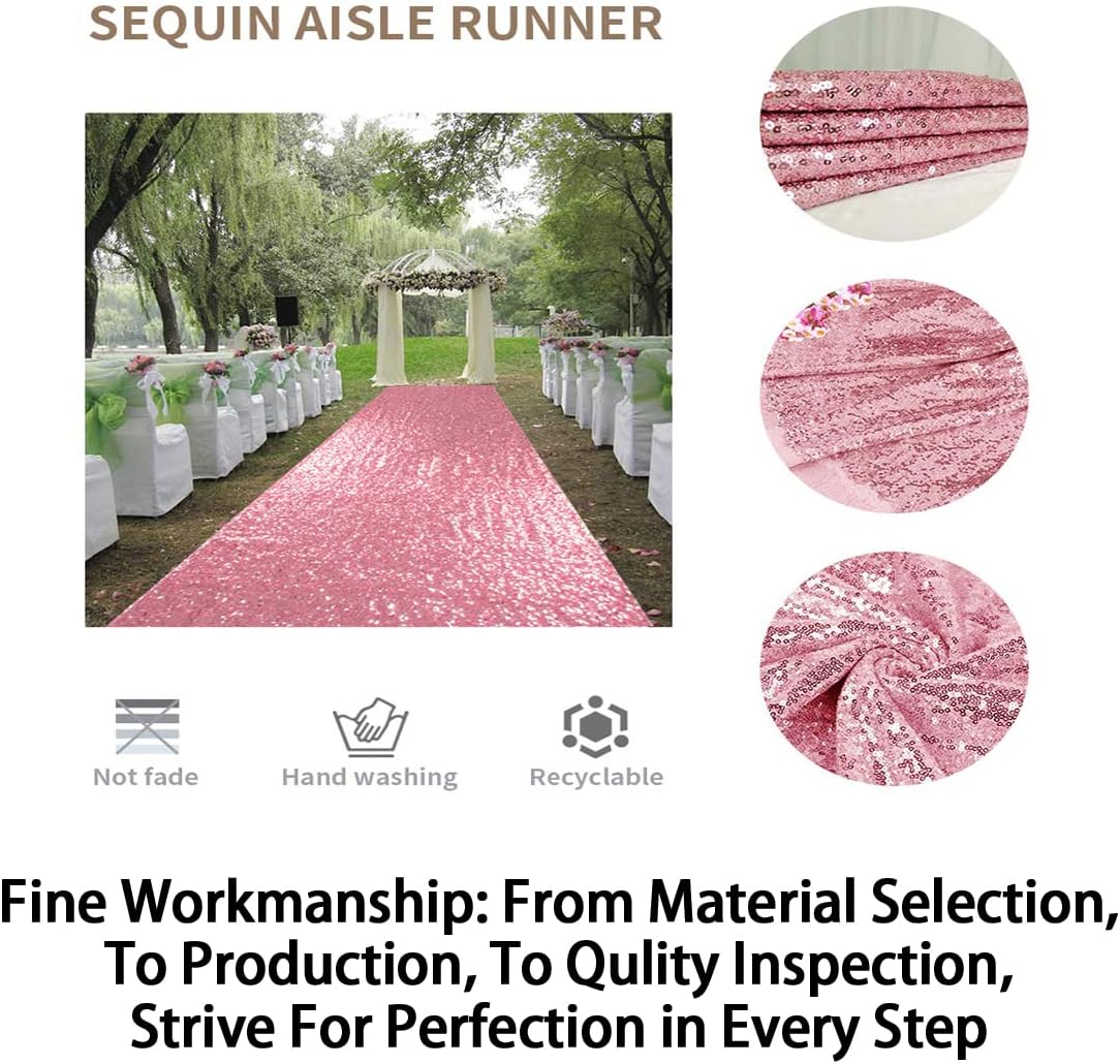 ShinyBeauty 4x20ft Sequin Wedding Aisle Runner Rug – Pink Gold Lightweight Bridal Carpet for Ceremony Decor, Stairs, Hallway, Party