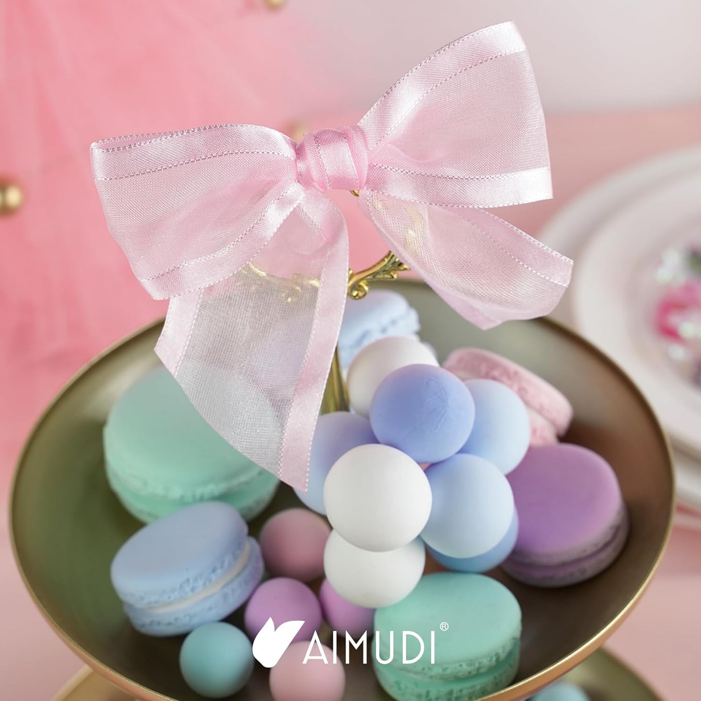 AIMUDI Pink Ribbon Bows 4" Organza Bows Premade Twist Ties Bows for Gift Wrapping Crafts Treat Bags Baskets Cake Pop Baby Shower Birthday Wedding Decor - 12 Counts