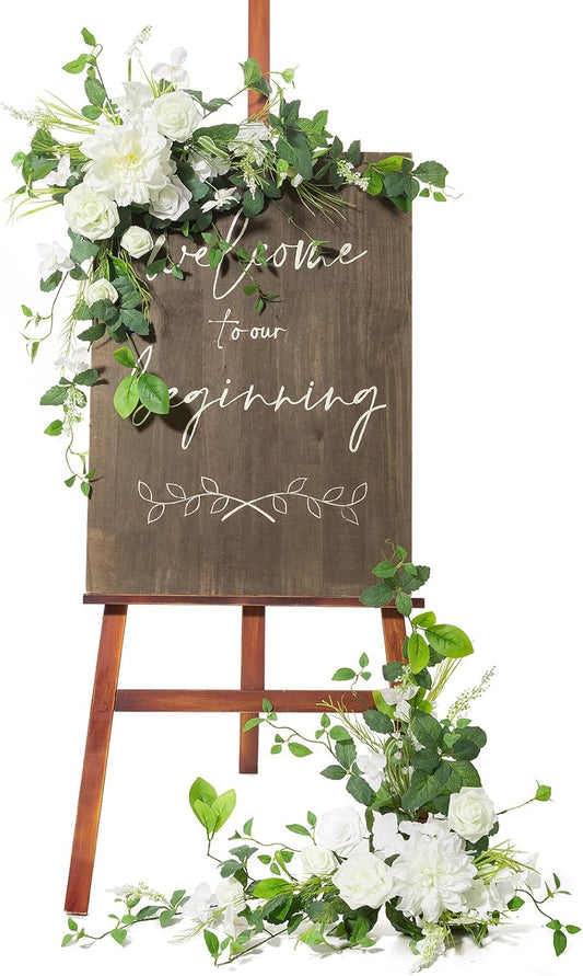 Ling's Moment 2pcs Wedding Flowers Garland Artificial Floral Swag Arch Decorations Greenery Arrangements Lily of The Valley White Ceremony Reception Garden Easel Wall Entryway Outdoor NOT Include Sign