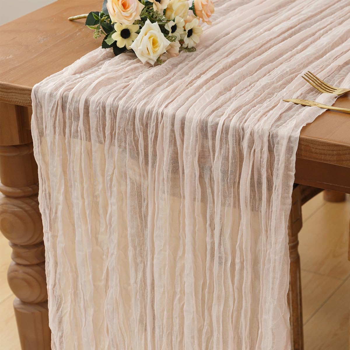 Dusty Pink 1 Pack Cheesecloth Table Runner 120 Inch 10 FT Boho Rustic Gauze for Wedding Baby Shower Party Farmhouse Summer Home Decor Washable