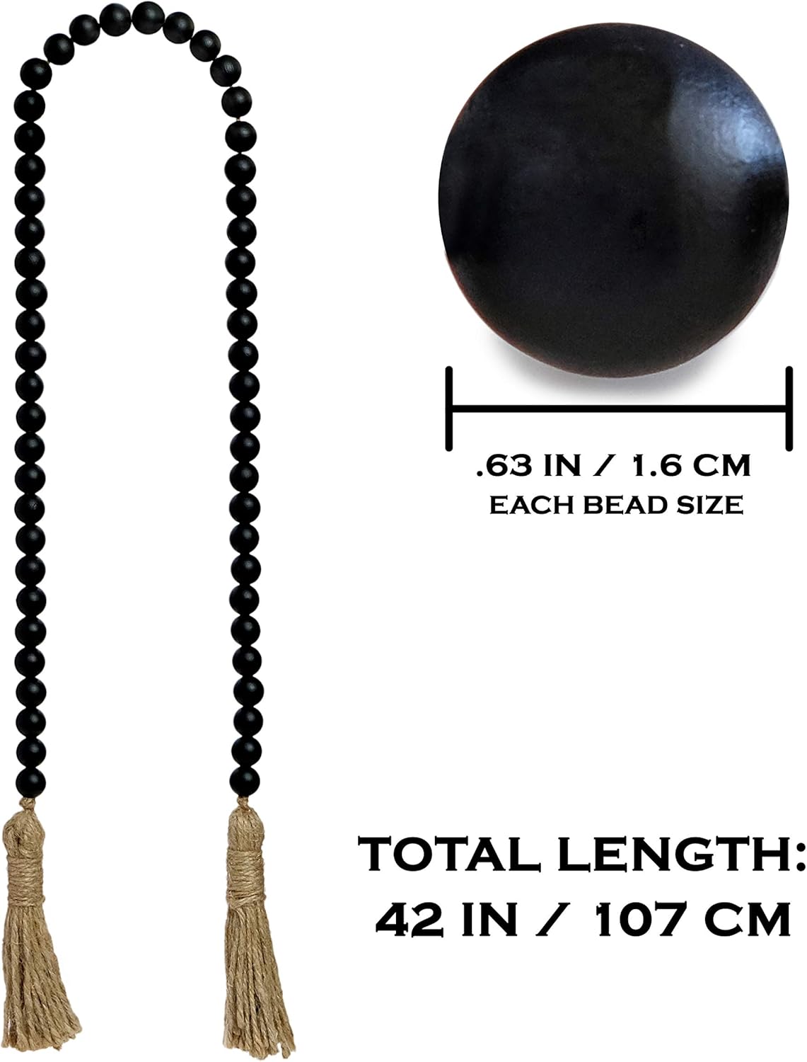Boho Wood Decorative Beads & Tassel Garland Black