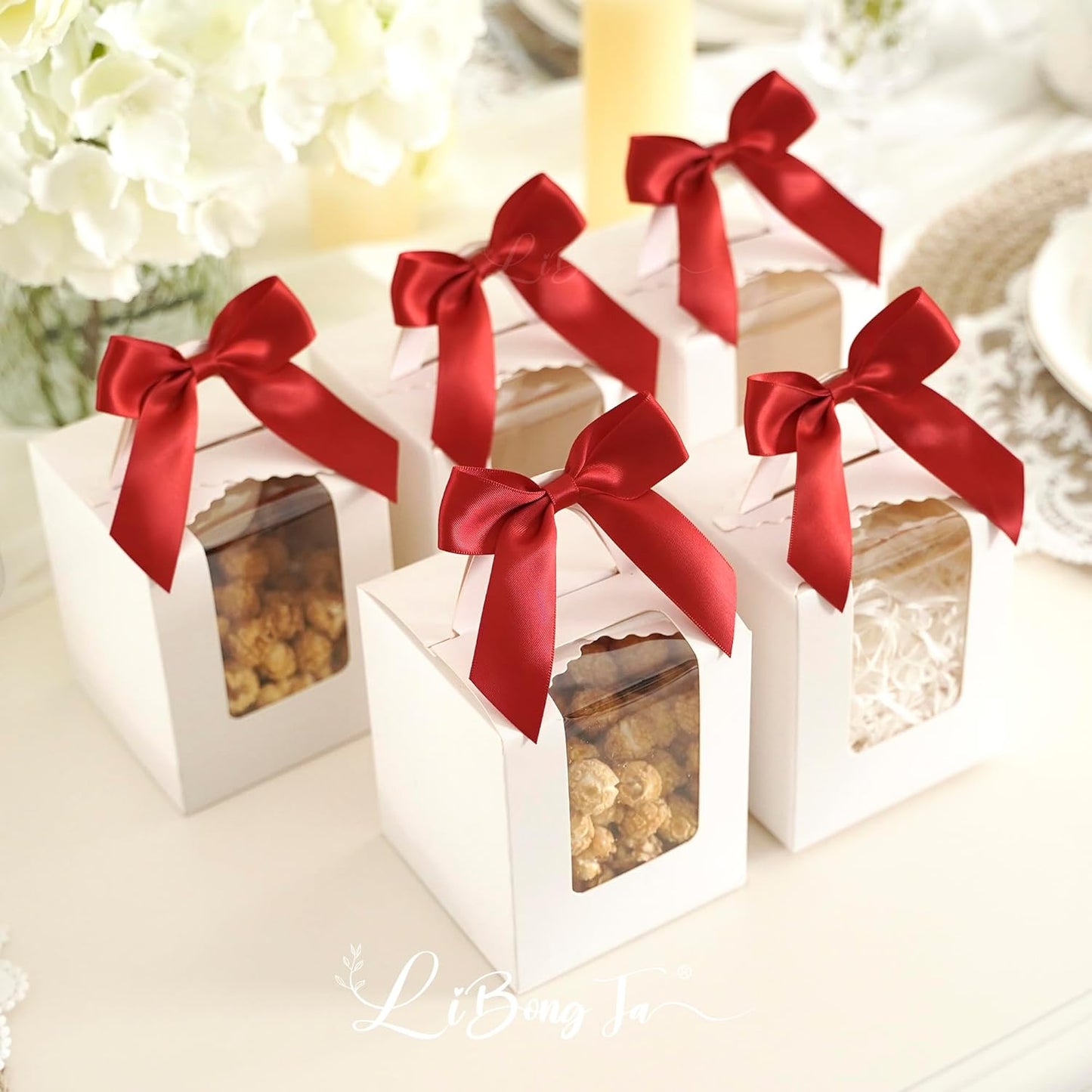 3.5" Red Bow Satin Pre-Tied Bows for Gift Wrapping, Small Bows for Crafts, Premade Bows, Candy Apple Bows, Twist Tie Bows for Cake Decorating, Party Favor, Wedding Decoration-36 Counts