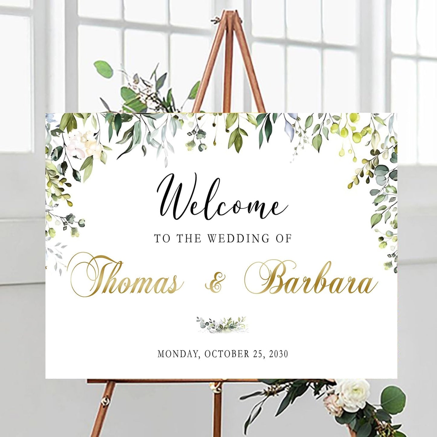 Welcome Sign Wedding, Welcome To Our Beginning Wedding Sign, Greenery Floral Theme Wedding Sign Decoration, Reserved Table Signs For Wedding, Signs For Wedding