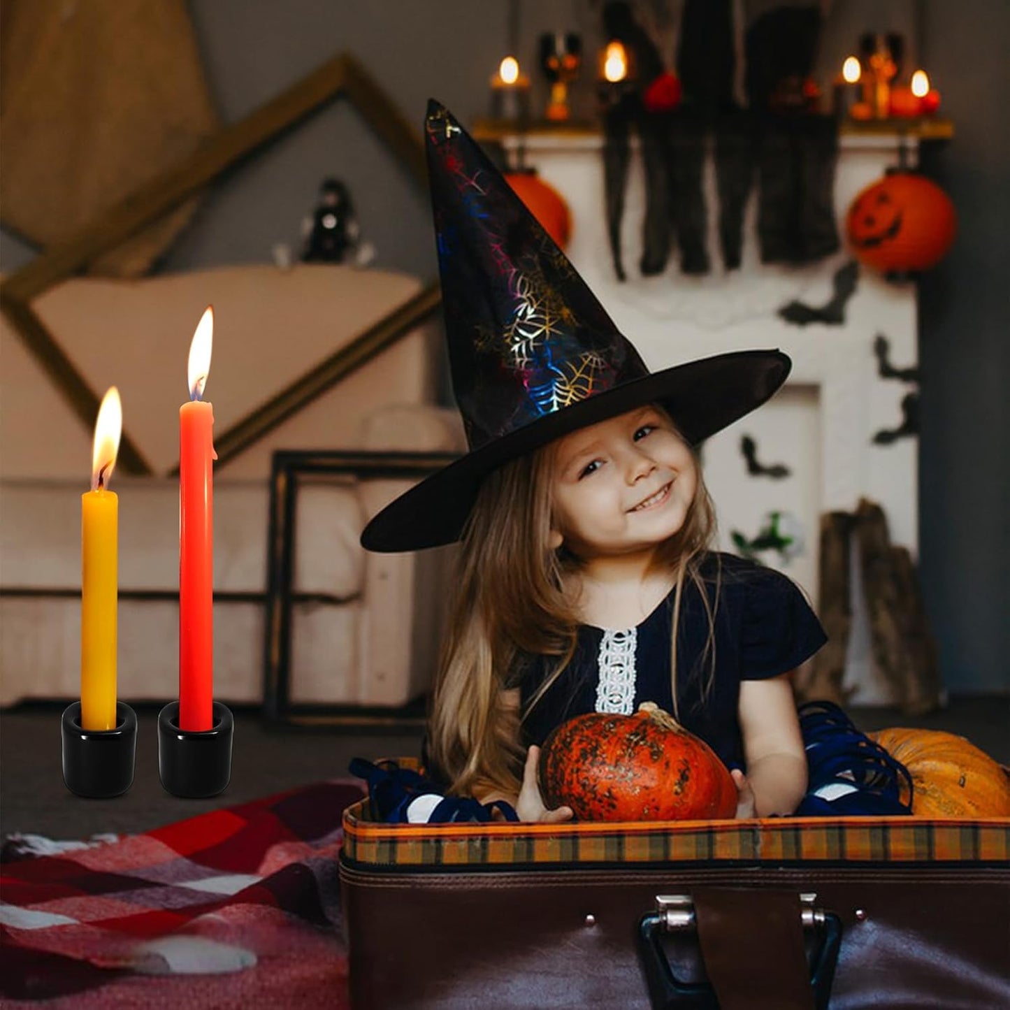 Black Spell Candle Holders 10 PCS, KSWING 1/2 Inch Diameter Ceramic Chime Ritual Candlestick Holders, Great for Casting Meditation Rituals Prayer Birthdays Altar Vigil Witchcraft Wiccan Supplies