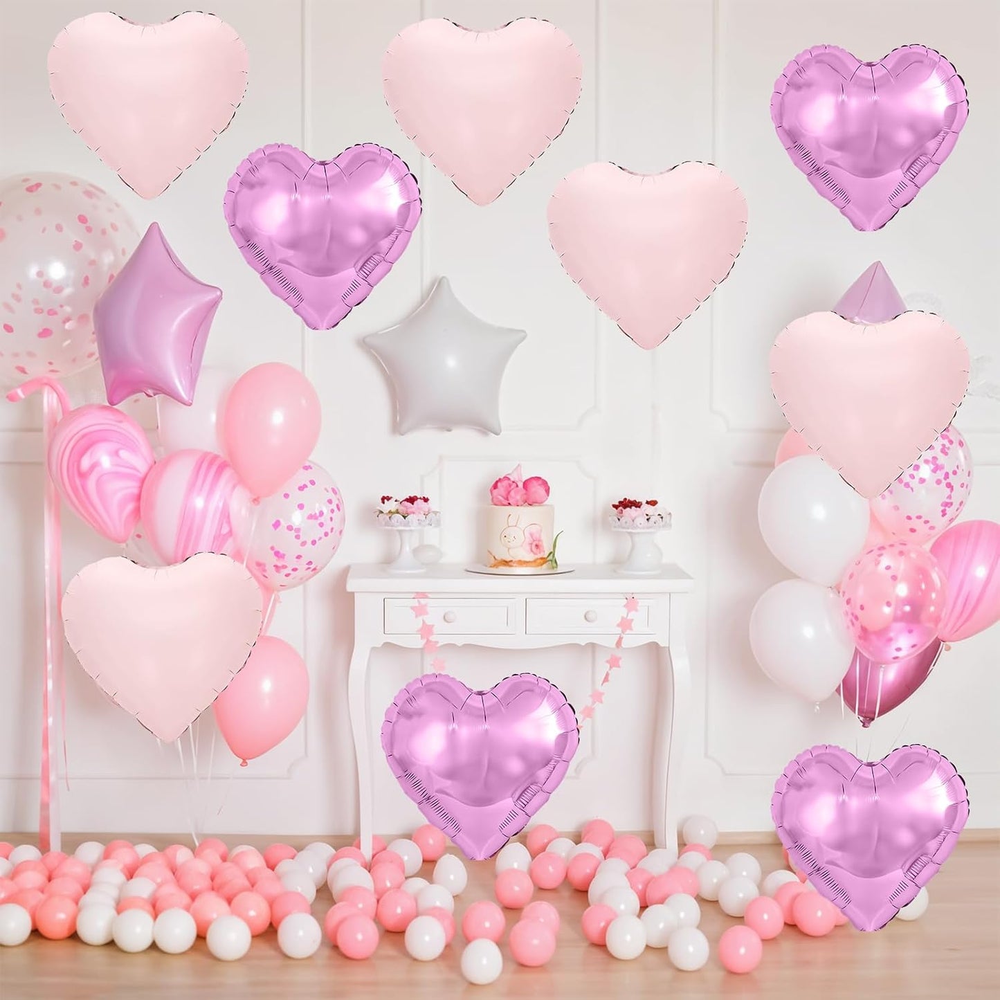 Pink Purple Heart Balloons,12Pcs 18Inch Baby Pink Cream Purple Heart Shaped Foil Helium Balloons for Baby Shower Birthday Anniversary Wedding Engagement Party Decorations
