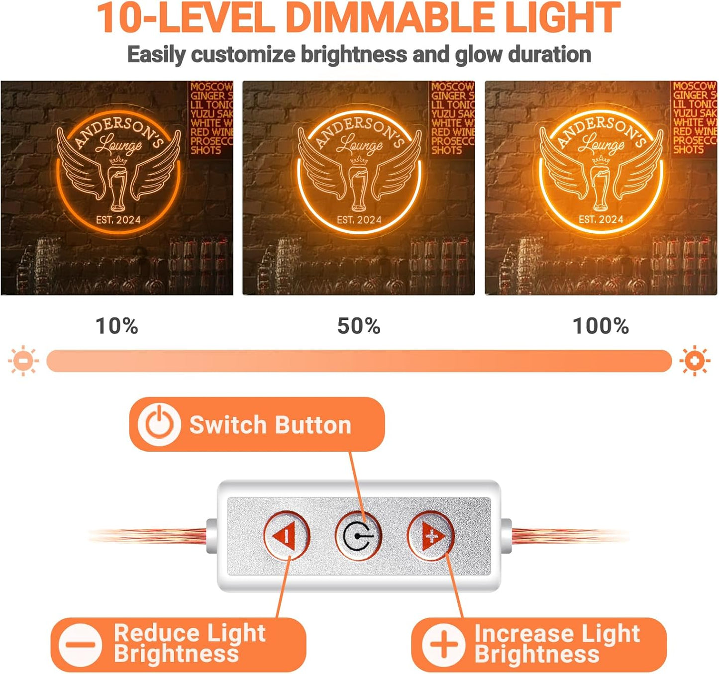 Custom Lounge Neon Sign for Home Bar Wall Decor, Personalized LED Neon Bar Name Signs for Men Dad Gifts, Dimmable Customizable Light Up Signs for Man Cave Lounge Basement Bar Tavern Bistro Business