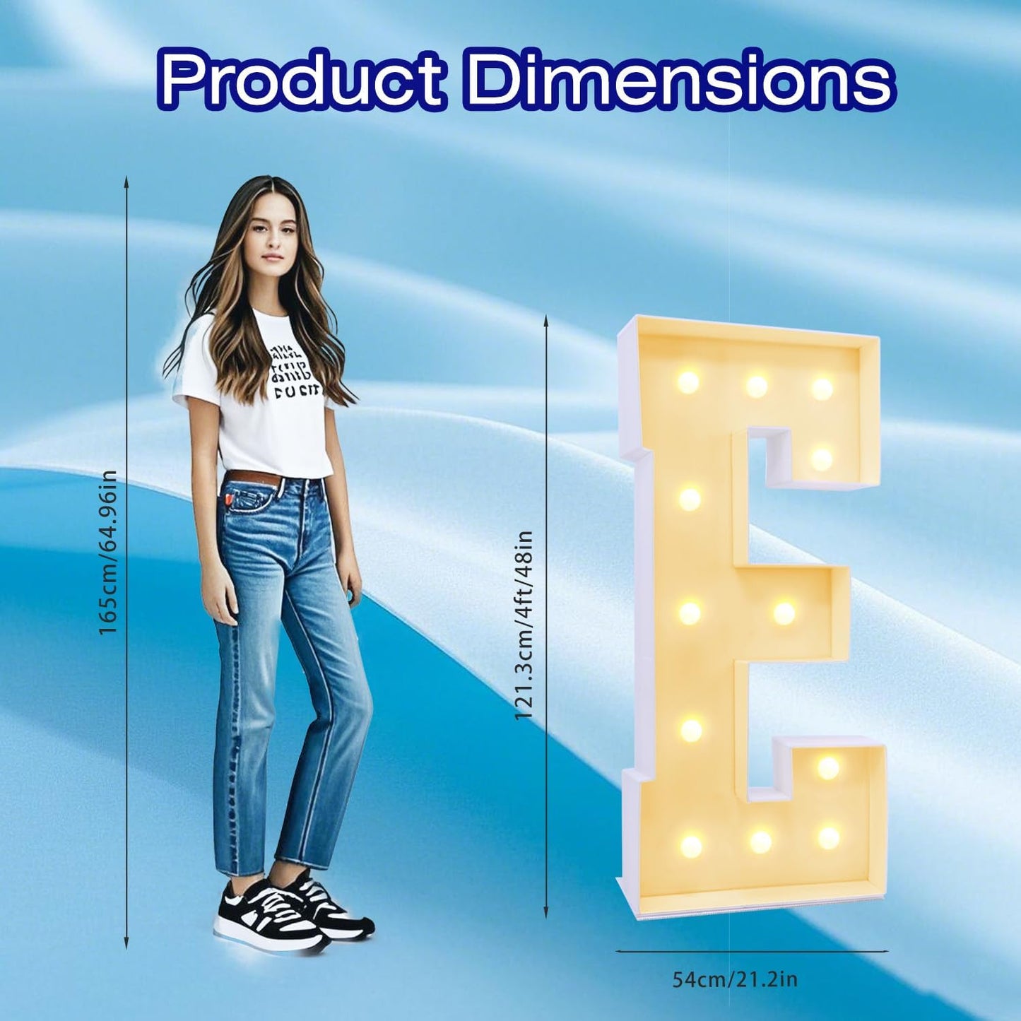 4FT Marquee Plastic Letters E - Light up Letters E Are Made from Corrugated Plastic Board - Quick Assembly Without Tools, Disassembled Components Can Be Used for Garage Sale Signs, Yard Sale Signs