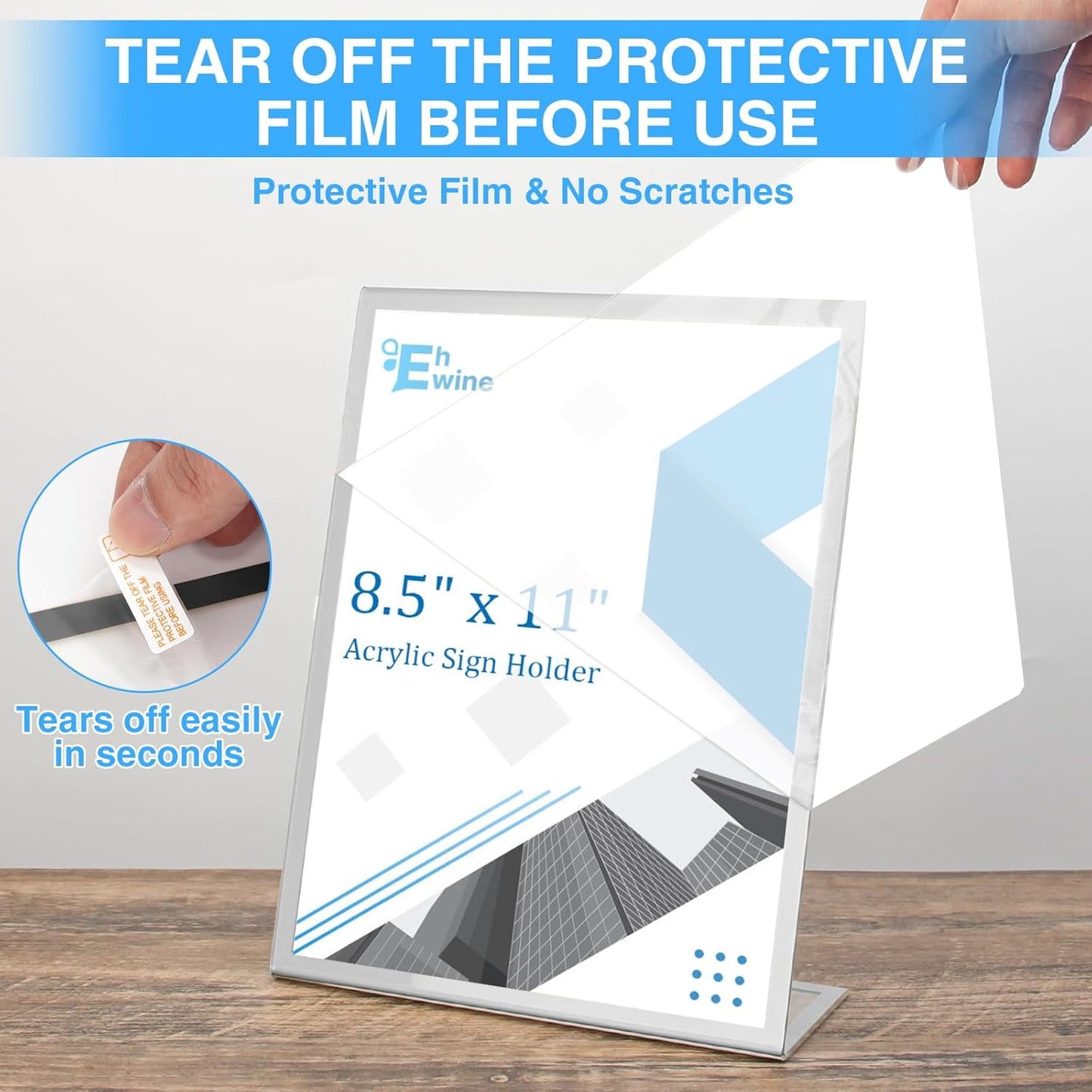 EHWINE 12 Pack Acrylic Sign Holder 8.5 x 11, Silver Picture Frame Stand up Table Top Sign Holders, Slanted Back Paper Holder Clear Display Stand Menu Flyer Holder for Wedding Party