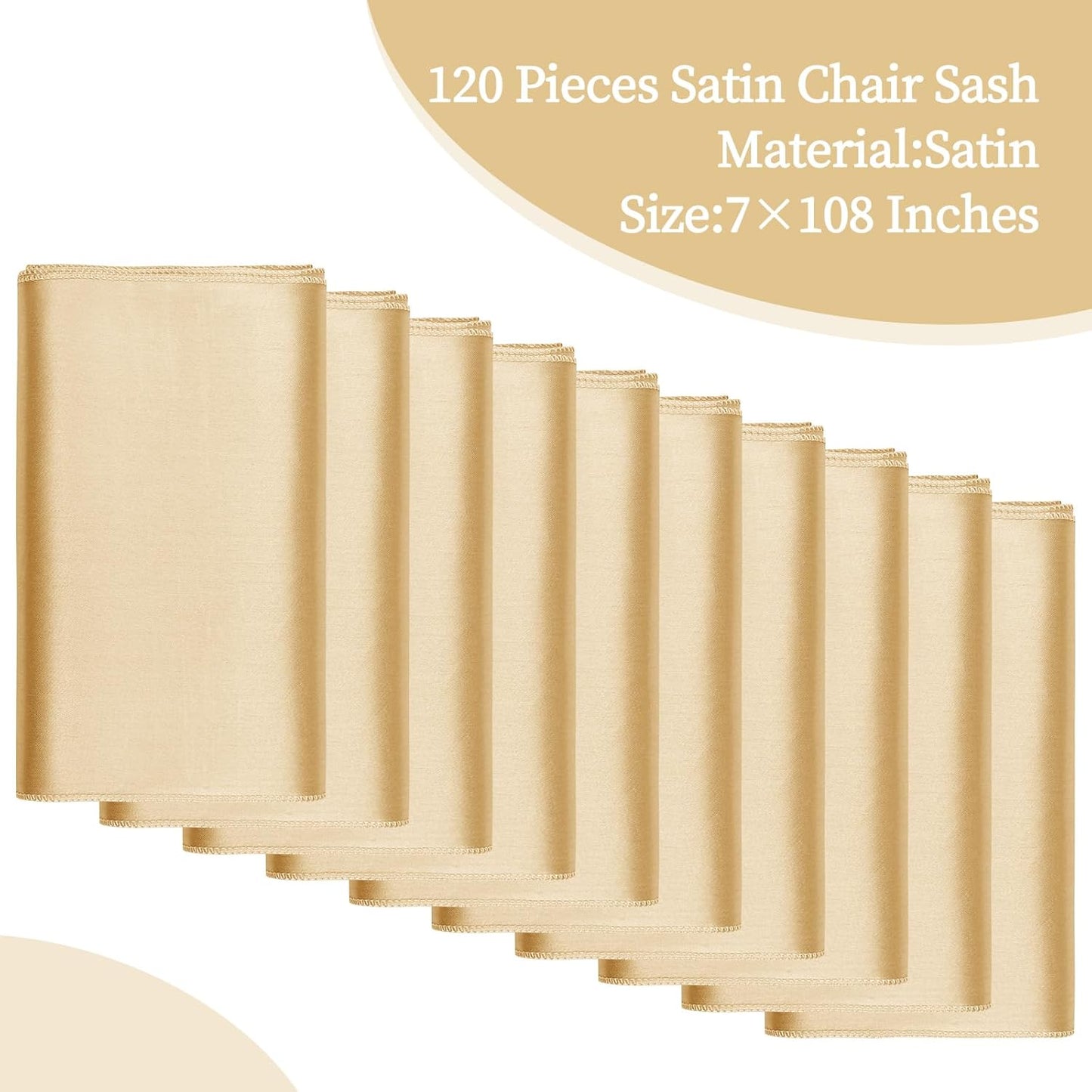 fani 120 PCS Champagne Satin Chair Sashes Bows Universal Chair Cover for Wedding Reception Restaurant Event Decoration Banquet,Party,Hotel Event Decorations (7 x 108 inch)