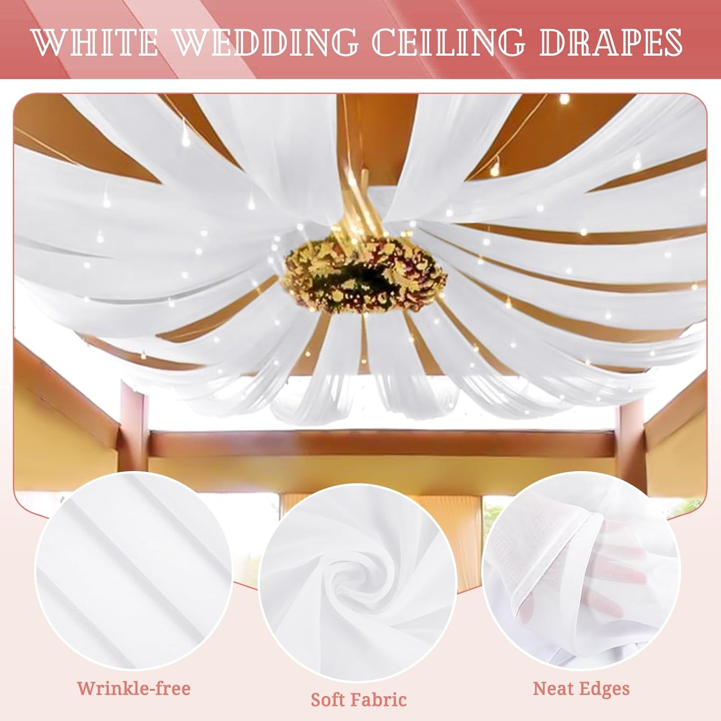 10 Panels White Ceiling Drapes for Wedding 5ftx10ft Sheer Drapery Chiffon Fabric Arch Draping Curtains for Party Ceremony Birthday Baby Shower Reception Stage Ceiling Decorations