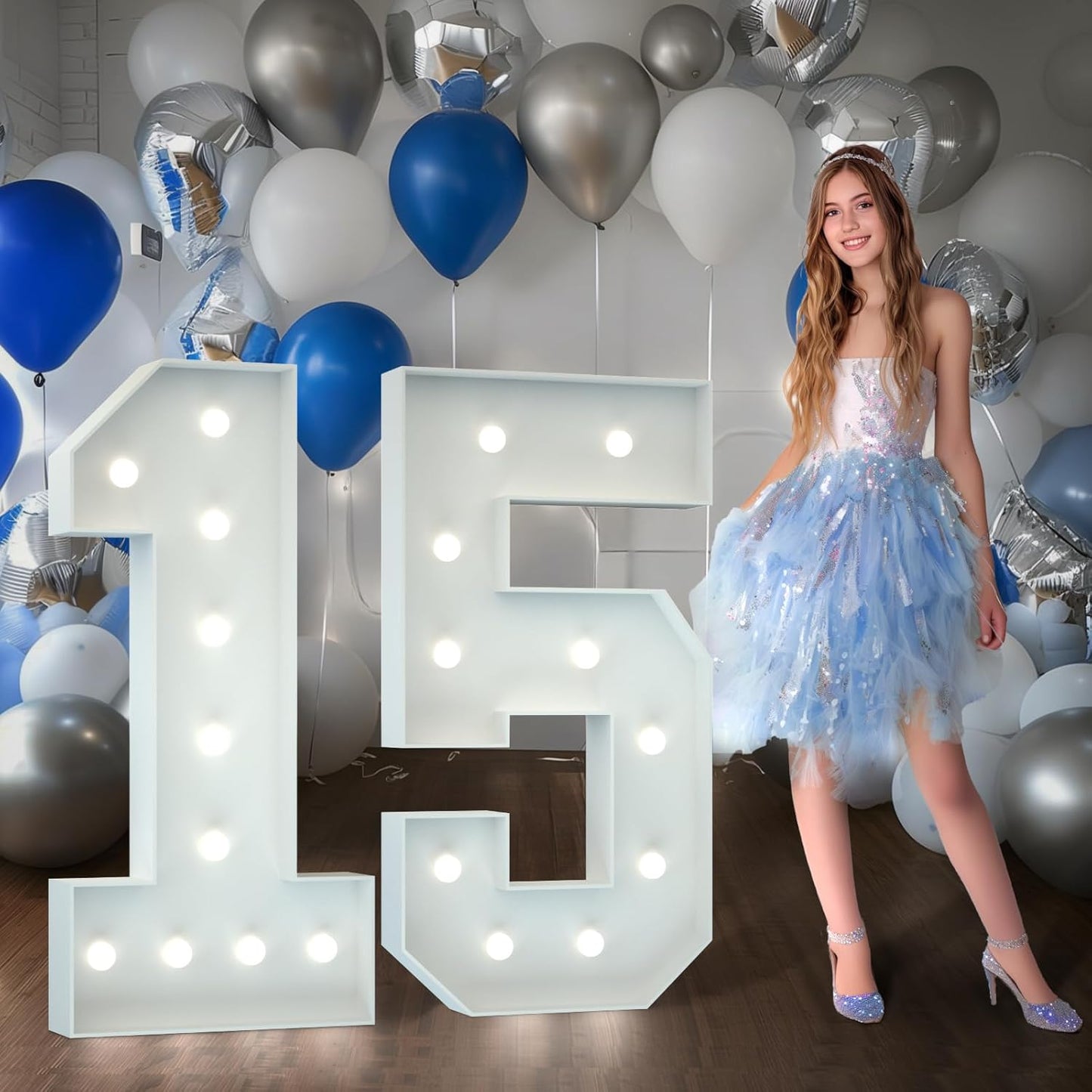 Marquee Numbers 4 Feet Tall Big Light Up Numbers 15th Happy Birthday Decorations Girl Boy White Anniversary Party Decor Large Cardboard Prop Backdrop Sign 15