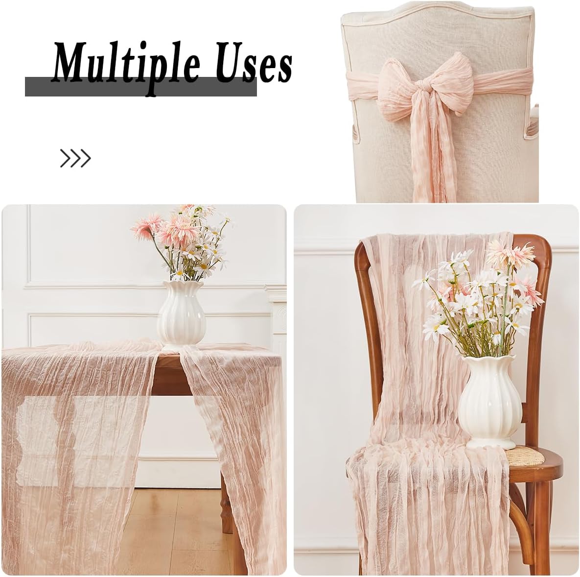 Dusty Pink 2 Pack Cheesecloth Table Runner 120 Inch 10 FT Boho Rustic Gauze for Wedding Baby Shower Party Farmhouse Summer Home Decor Washable