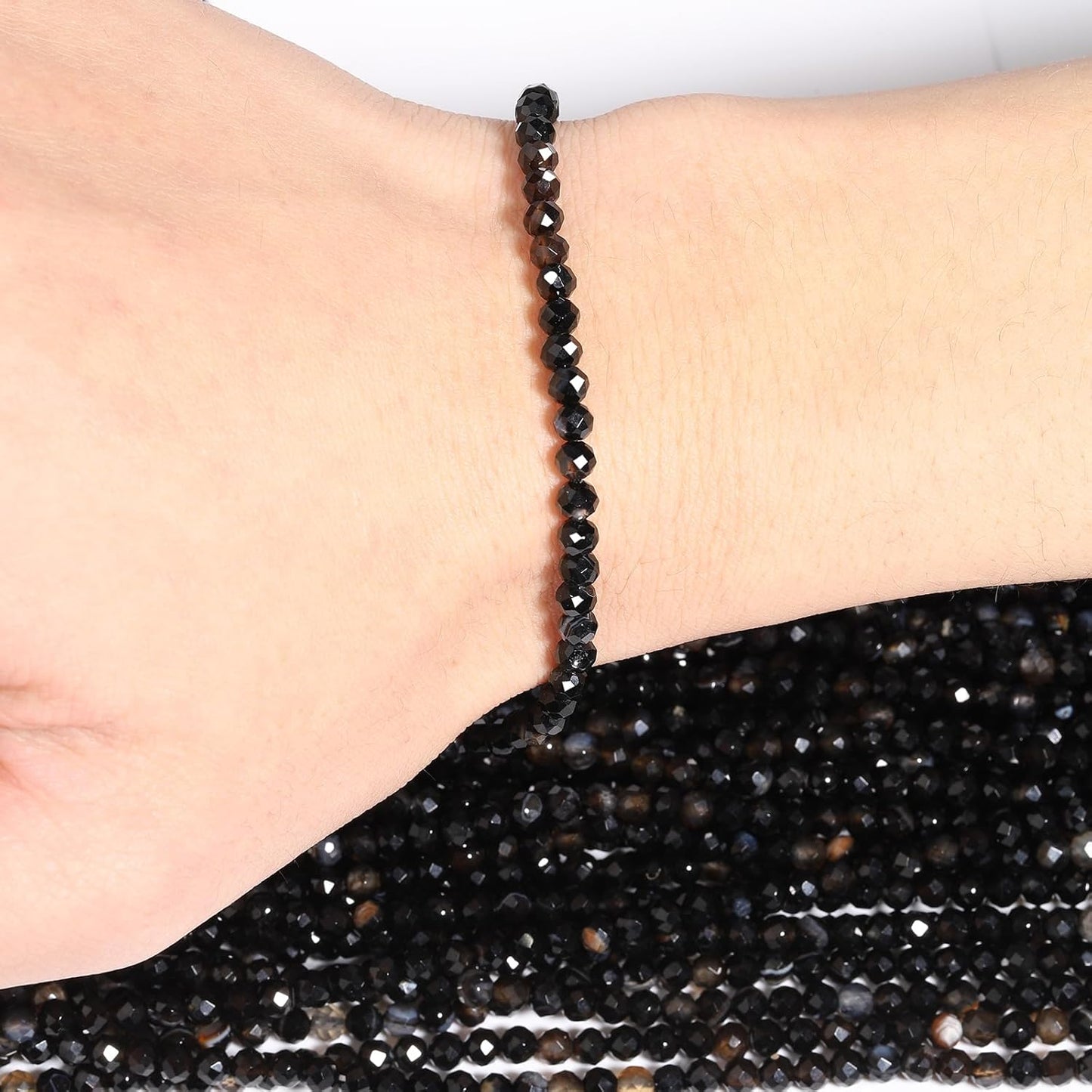 Song Xi 180pcs 2mm Natural Obsidian Gemstone Beads Faceted Round Loose Stone Beads for Jewelry Making