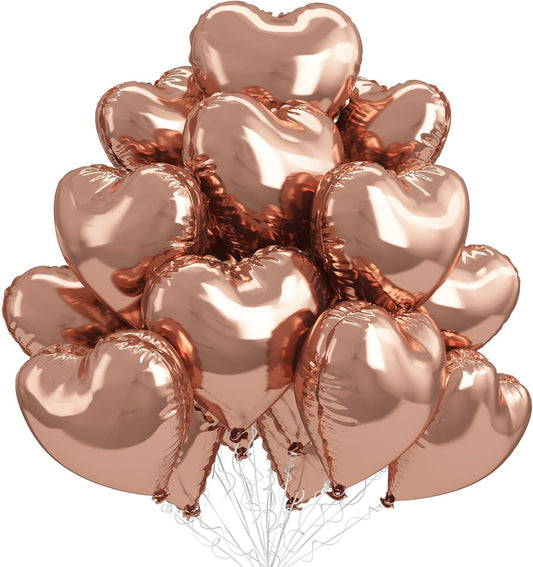 Rose Gold Heart Balloons,12Pcs 18 Inch Rose Gold Aluminum Love Heart Shaped Balloons for Bridal Wedding Engagement Anniversary Birthday Party Baby Shower Valentines Day Decorations