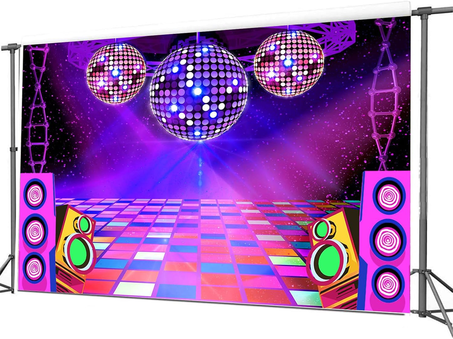 Dance Party Backdrop Retro 80s 90s Theme Stage Dance Ball Music Birthday Party Decoration DJ Photography Background 8 x 6 ft for Baby Shower Picture Photo Shoot Polyester Fabric,Purple