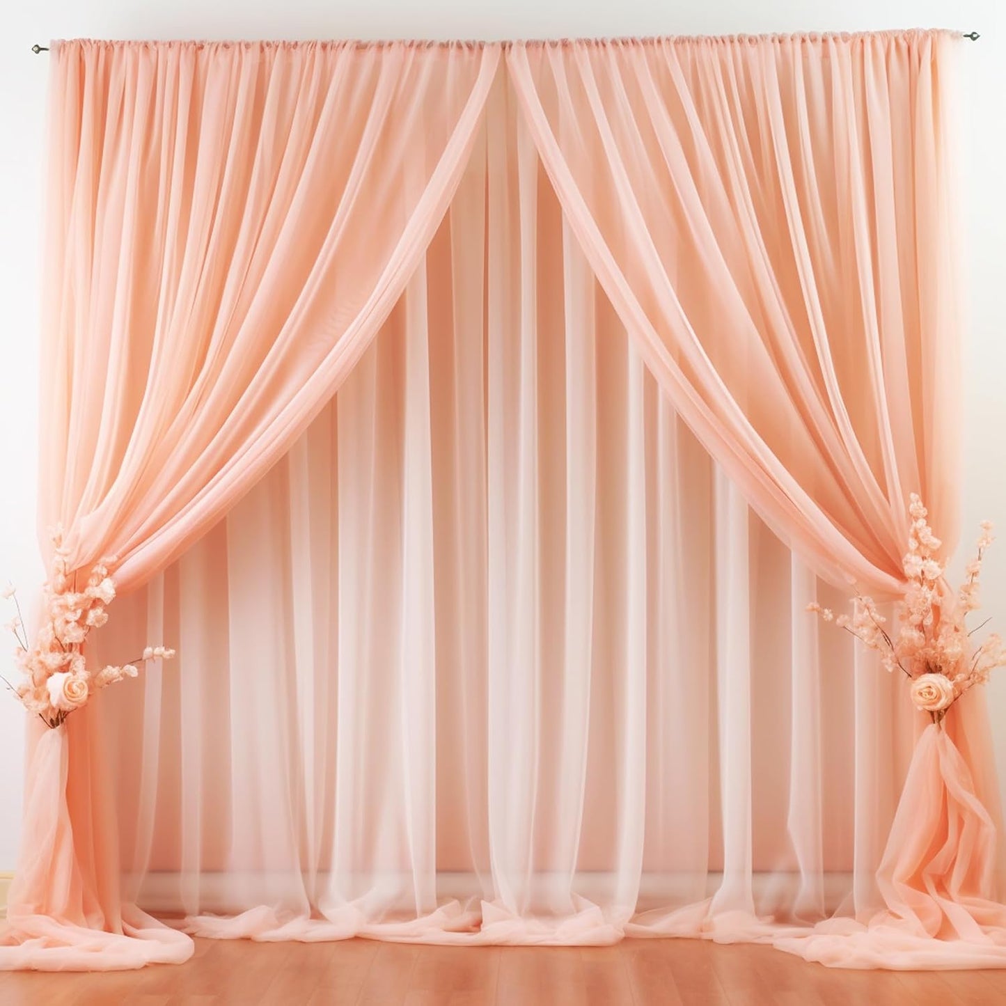 20ft X 10ft Peach Tulle Backdrop Curtain for Parites, Sheer Backdrop Curtains Fabric Drapes for Wedding Ceremony Arch Party Stage Decorations