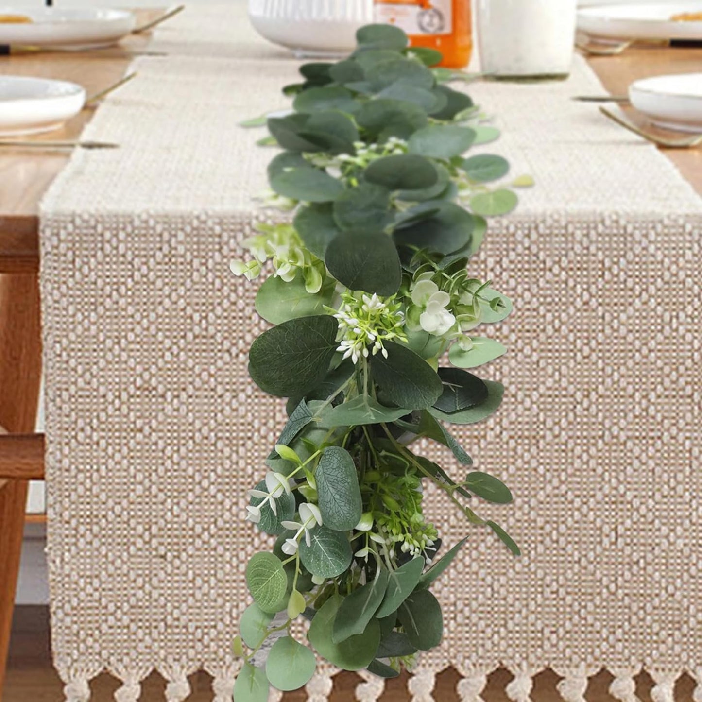 Uguisu 5.9ft Artificial Greenery Garland, Eucalyptus Garland, Fake Greenery Hanging Vine Decorations for Wedding Arch, Table, Party, Backdrop, Mantel, Indoor and Outdoor Home Decor. (1pcs/Green)