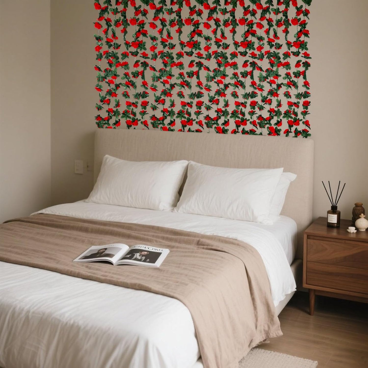 16Pcs 126Ft Red Rose Garland, Fake Rose Hanging Flowers, Artificial Flower Vine, Hanging Floral Vine Garland for Wedding, Birthday Party, Wall Arch, Halloween, Christmas Garden Backdrop Decor