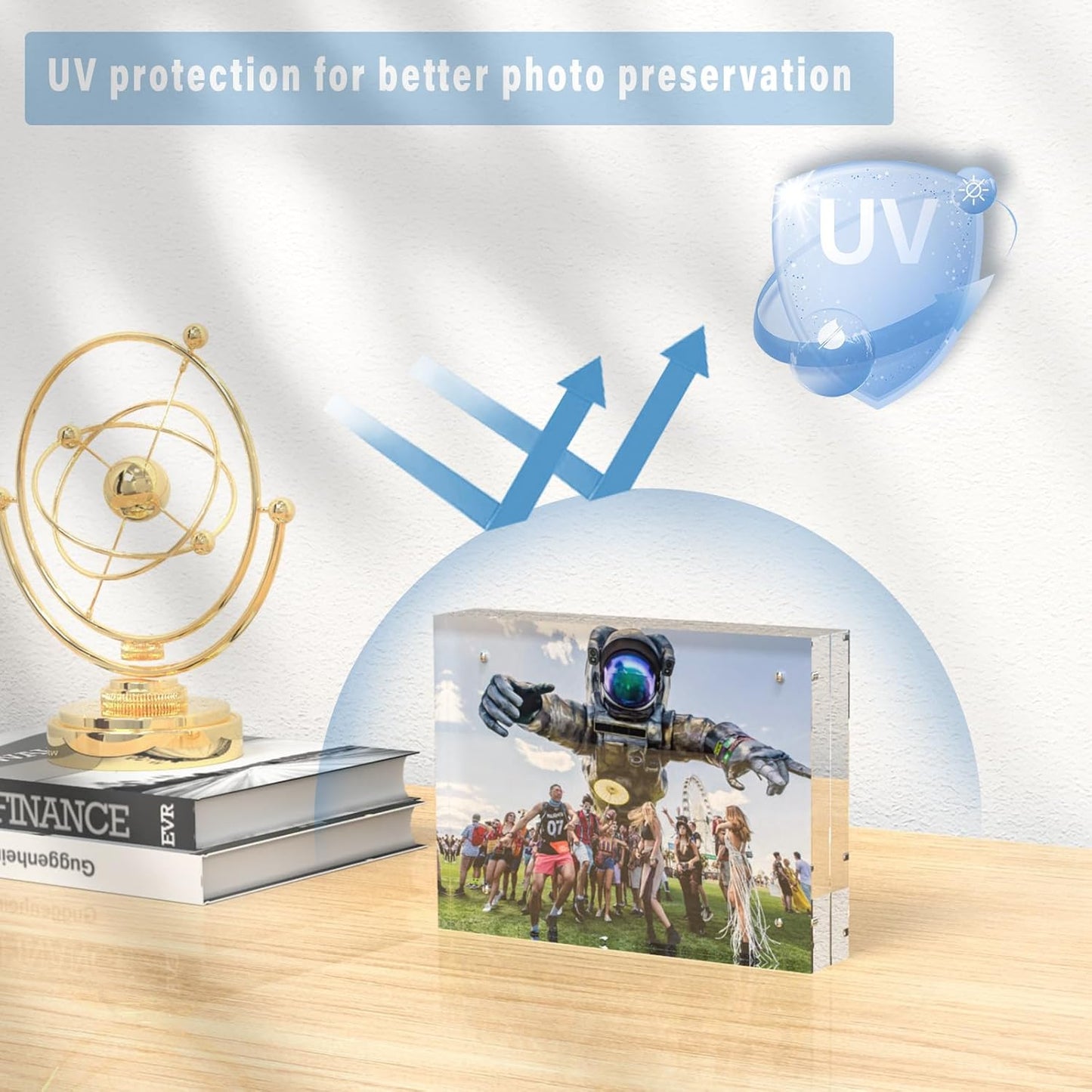 HELPLEX 5 Pack 8.5x11 Acrylic Picture Frames, 24mm Thicker Frameless Clear Frame Double Sided Magnetic Frame, Free Standing Desktop Display Stand