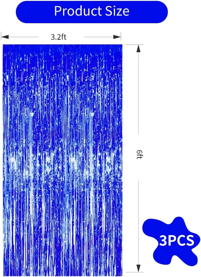 3 Pcs Blue Tinsel Foil Fringe Curtains,3.28ft x 6.56ft Gold Photo Booth Backdrop Streamer Curtain,Photo Booth Props,Ideal Bachelorette Party Supplies, Birthday, Christmas,New Year Decorations…