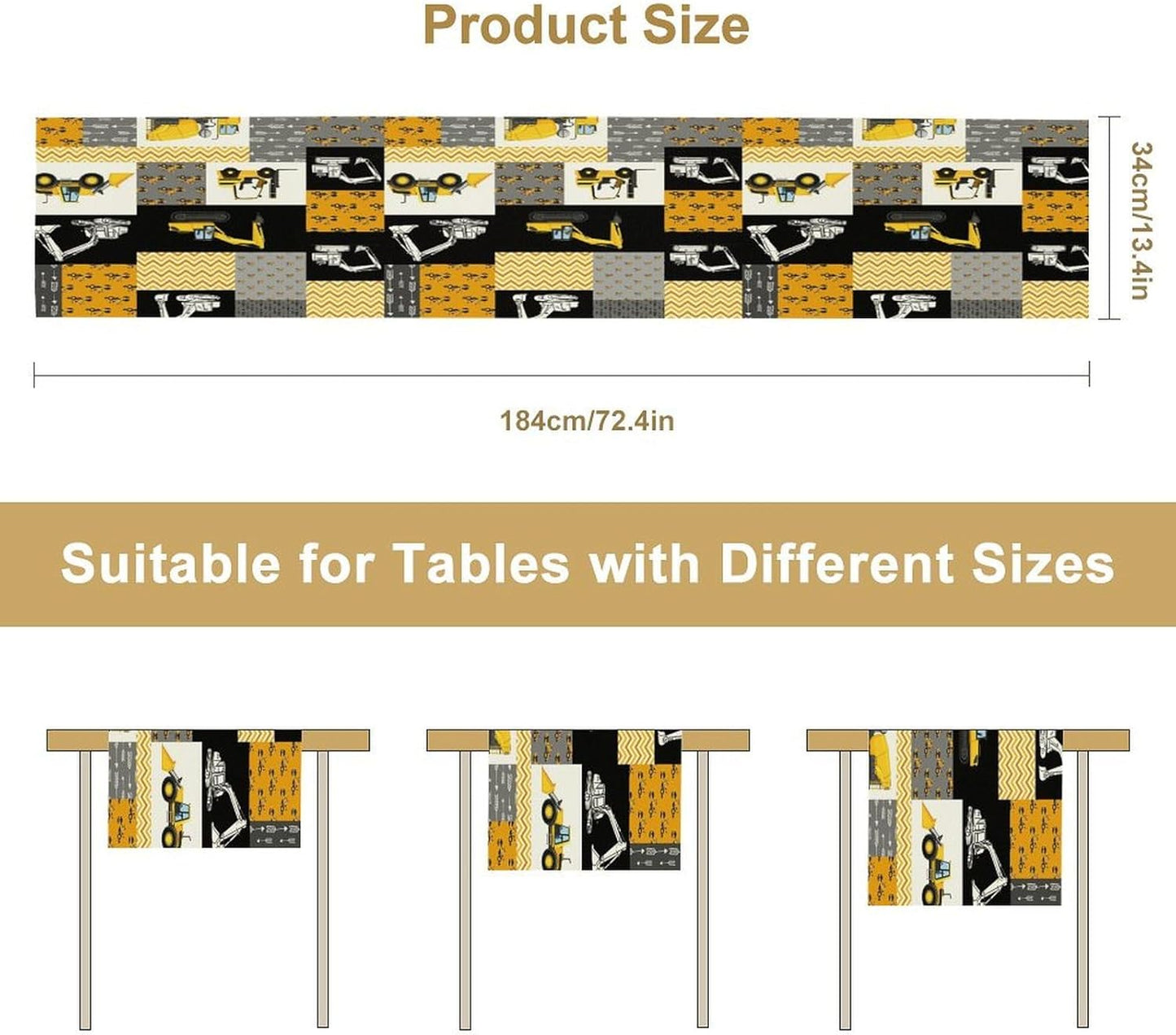 Excavator Table Runner,Boys Kids Construction Vehicles Equipment Trucks Cartoon Car Tablecloth Burlap for Hotel Indoors Outdoor Dining Room Kitchen Holiday Party, 13x36in