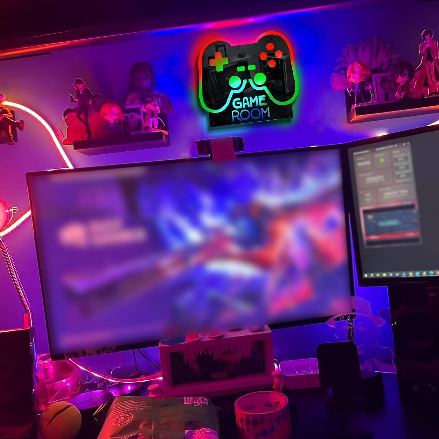 Ineonlife Game Room Controller Neon Sign Mirrored Colorful LED Lights for Gaming Room Decor Light Up Signs for Teen Boy Bedroom Decoration Best Gift for Kids 12.6 x 14.17 inches USB Powerd