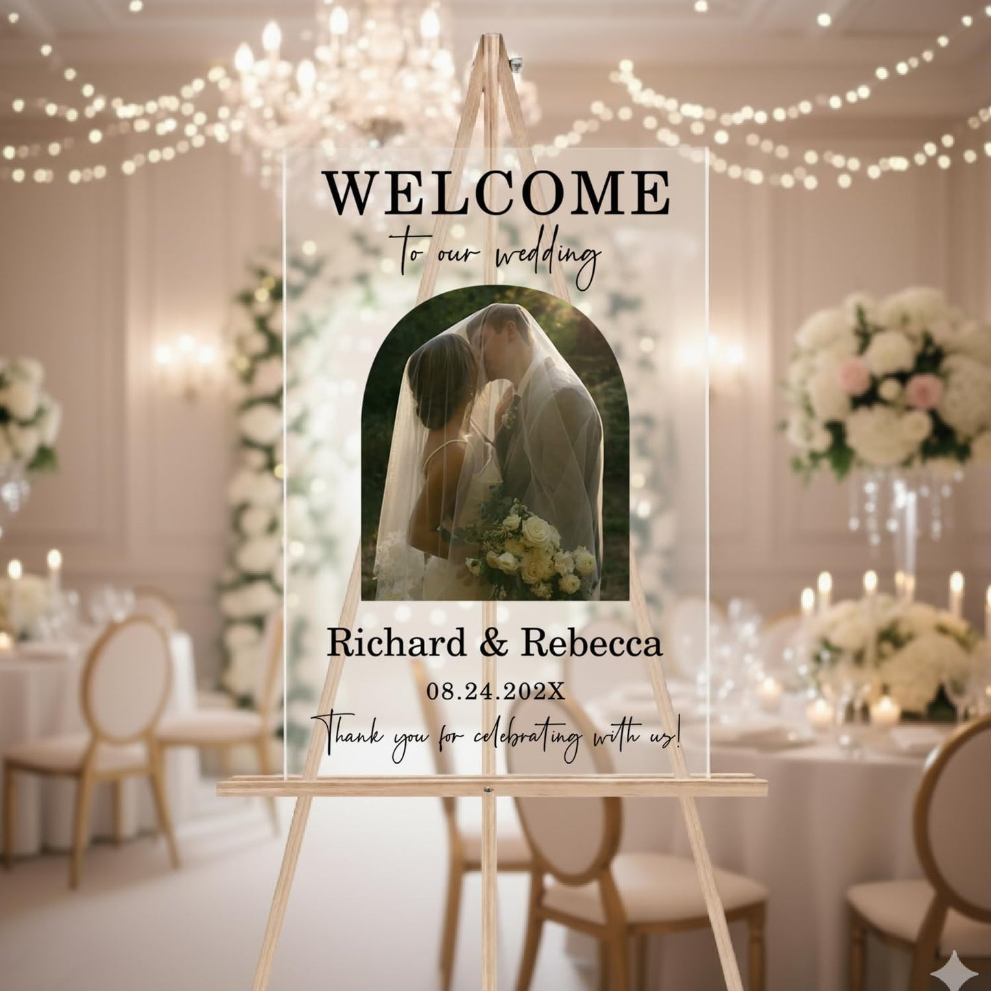 Personalized Wedding Photo Acrylic Welcome Sign – Custom Picture Board with Bride & Groom Names, Elegant Acrylic Wedding Reception Entrance or Ceremony Decoration, Indoor & Outdoor Keepsake Gift #8
