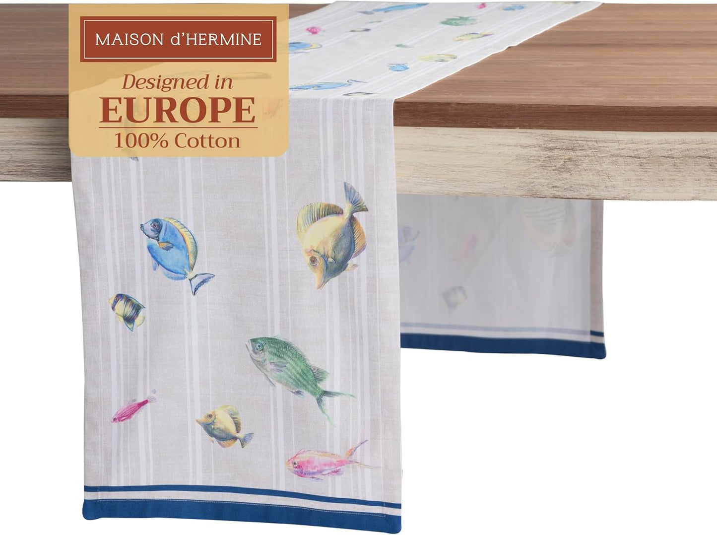Maison d' Hermine Table Runner 100% Cotton Single Layer Table Runners 108 inches Long Decorative for Home Kitchen Dining Party Baby Shower Wedding Bridal Shower Spring Summer (Poisson, 14.50" x 108")