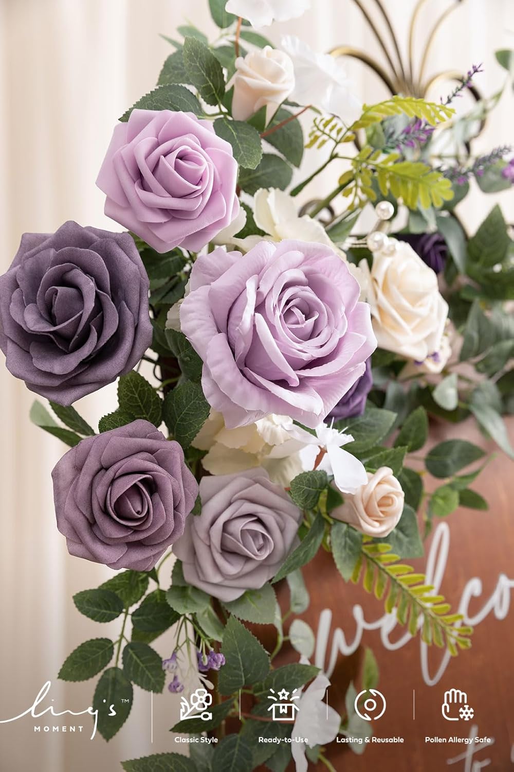 Ling's moment 2pcs Wedding Flowers Garland Artificial Floral Swag Arch Decorations Greenery Arrangements Lilac & Gold Ceremony Reception Garden Easel Wall Home Entryway Outdoor NOT Include Sign