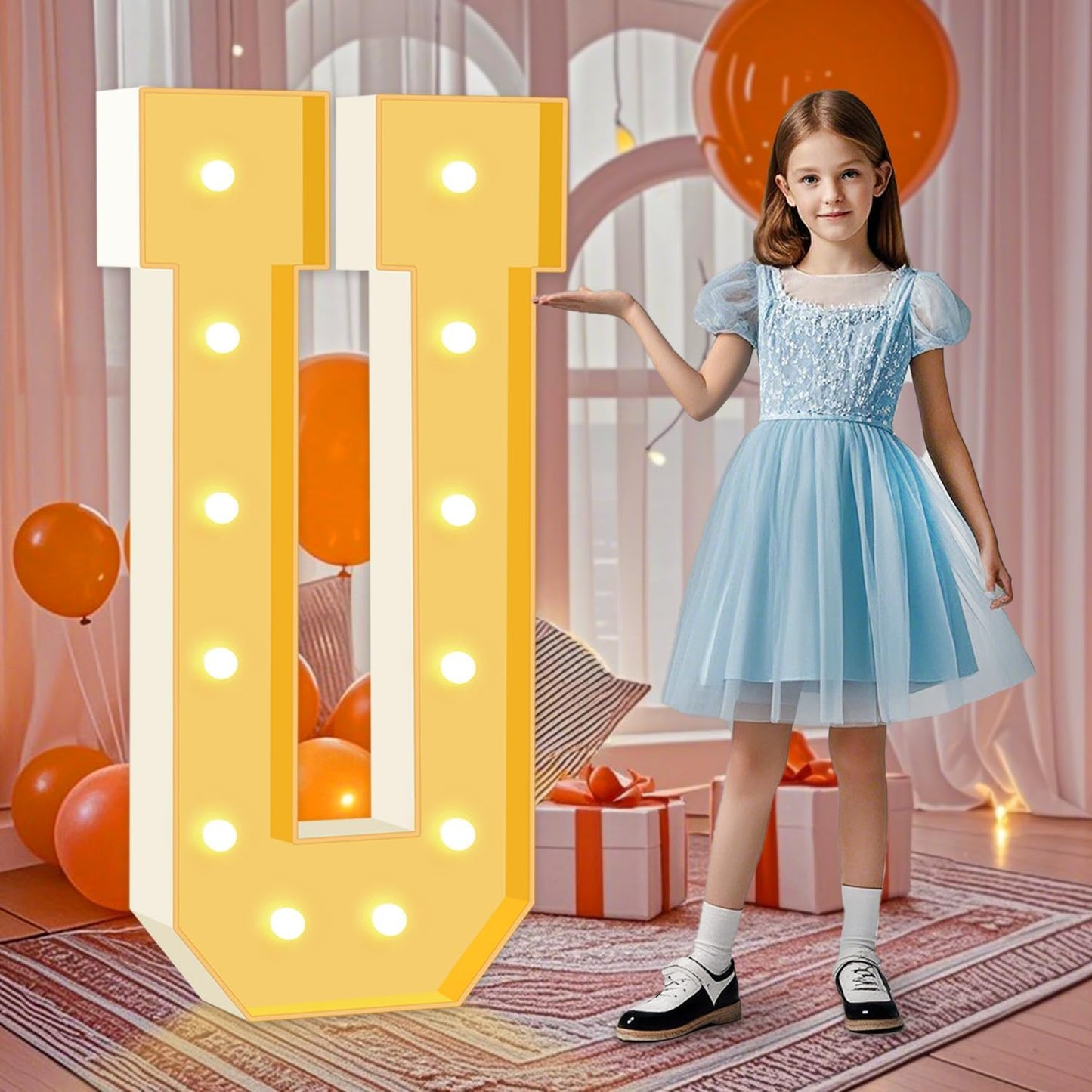 4FT Marquee Light Up Letters, 4 Feet Tall Warm White LED Letters U, Large Mosaic Marquee Letter for Birthday Wedding Anniversary, Light Up Letter Sign for Graduation Party Decoration