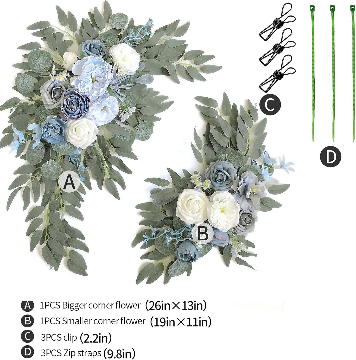 Faux Flower Swag Set of 2 for Wedding Welcome Signs Floral Swag Wedding Reception Ceremony Signs Decor (Blue)