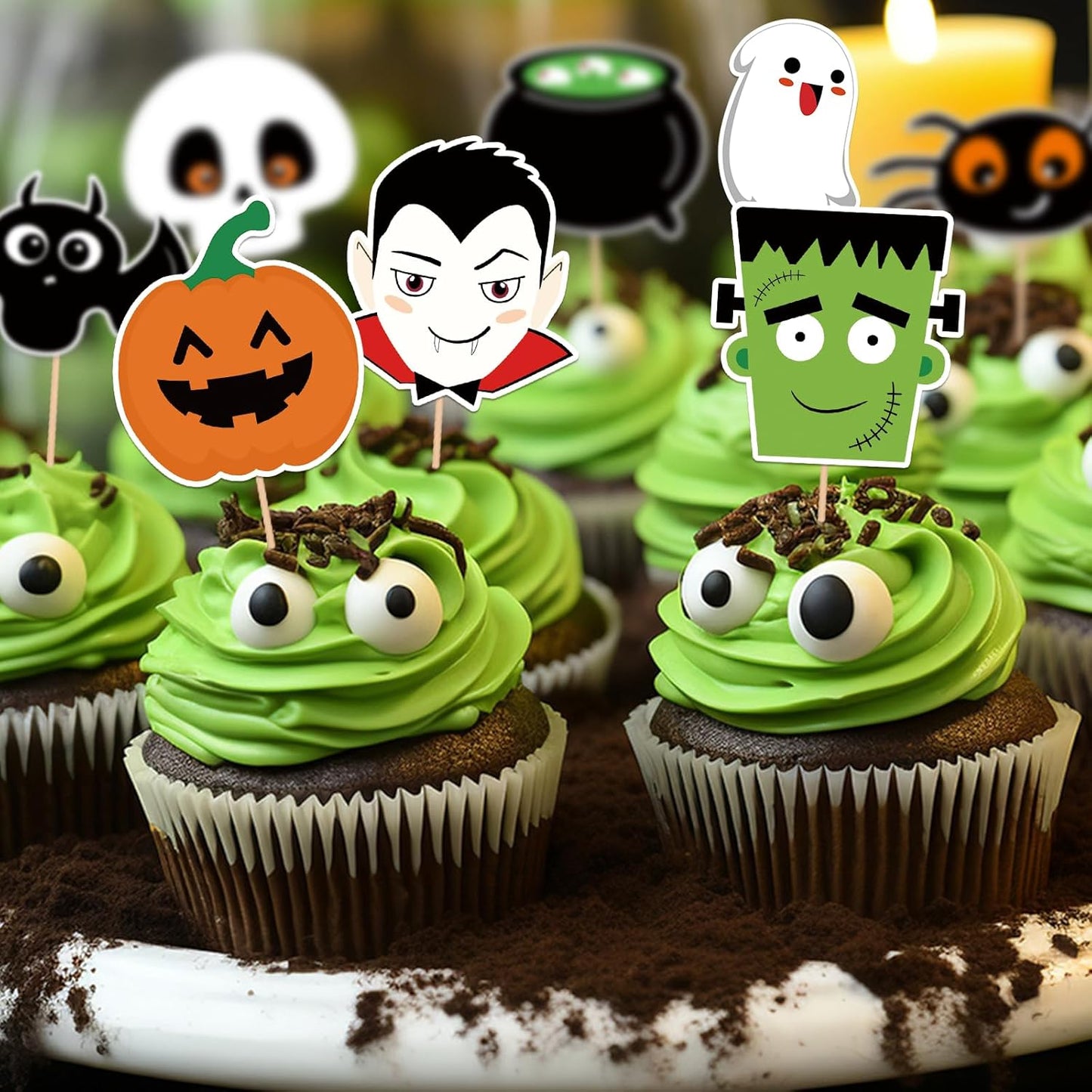 24 PCS Halloween Happy Birthday Cupcake Toppers Halloween Party Decorations Cake Decor Cupcake Decorations Cake Decorating Party Supplies Decor for Baby Shower Boys Girls