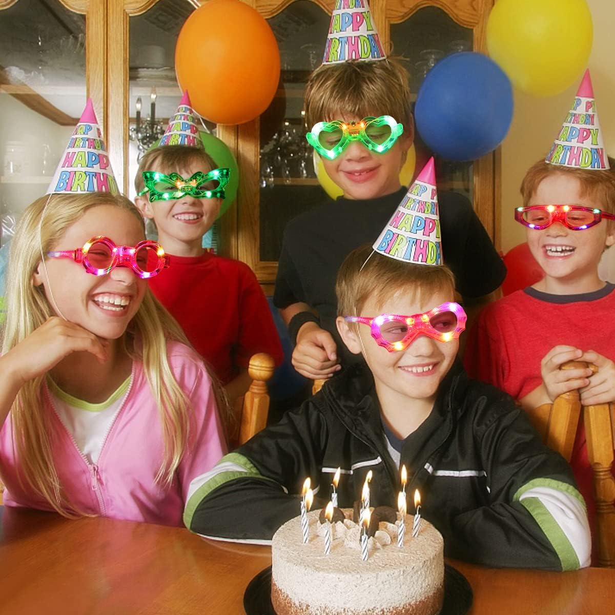 63 Pcs LED Glasses 7 shapes 6 LED Glow In The Dark Party Supplies Favor for Kids Adults shutter heart round star butterfly Glow Sticks Light Up Glasses fit Birthday Halloween Christmas Valentine's Day