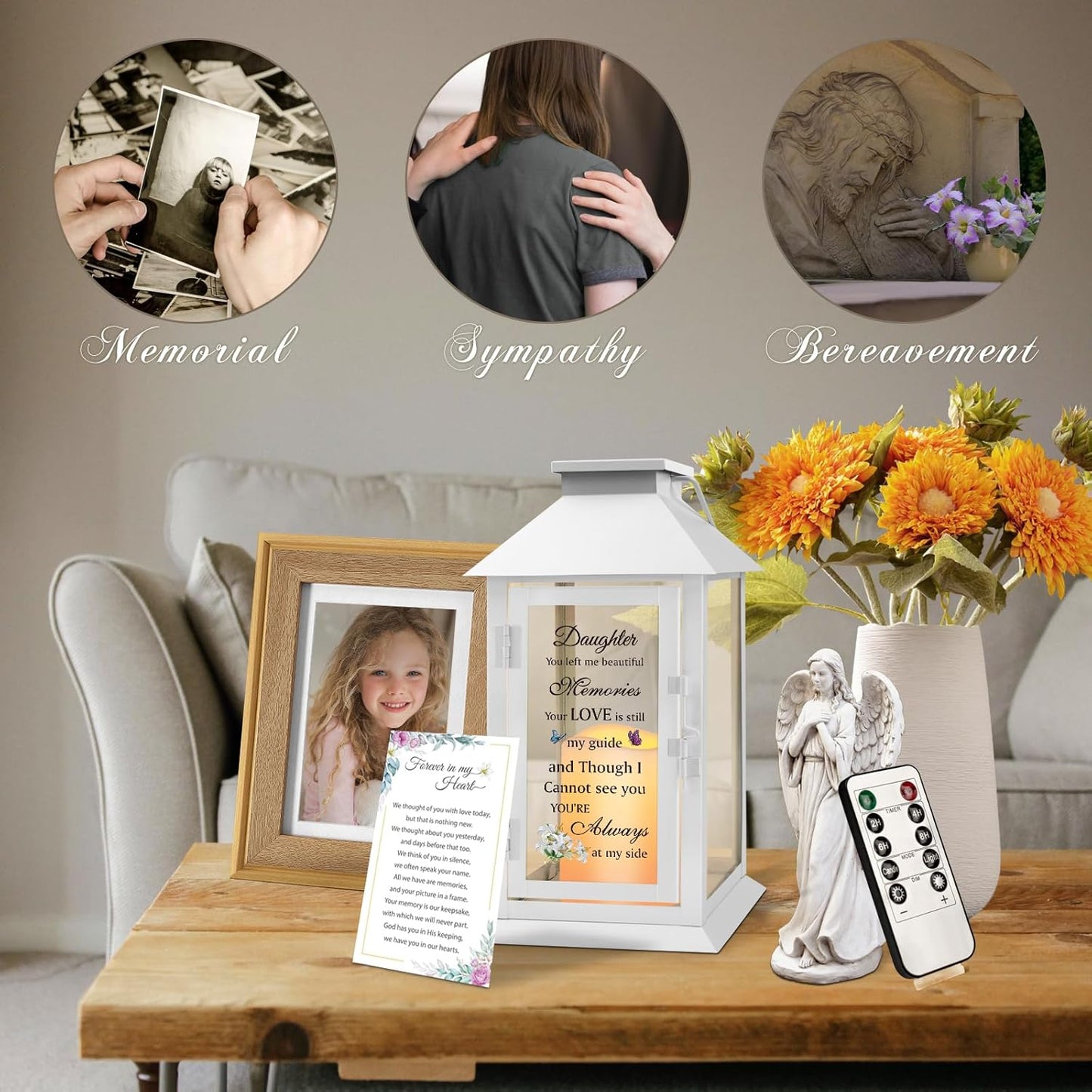 Memorial Lantern for Loss of Daughter - Sympathy Gift with LED Candle