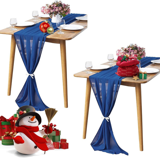 2 Pack 10Ft Royal Blue Chiffon Table Runner Sheer 29x120 Inch for Romantic Wedding Decor Bridal & Baby Shower Birthday Rustic Party Decoration