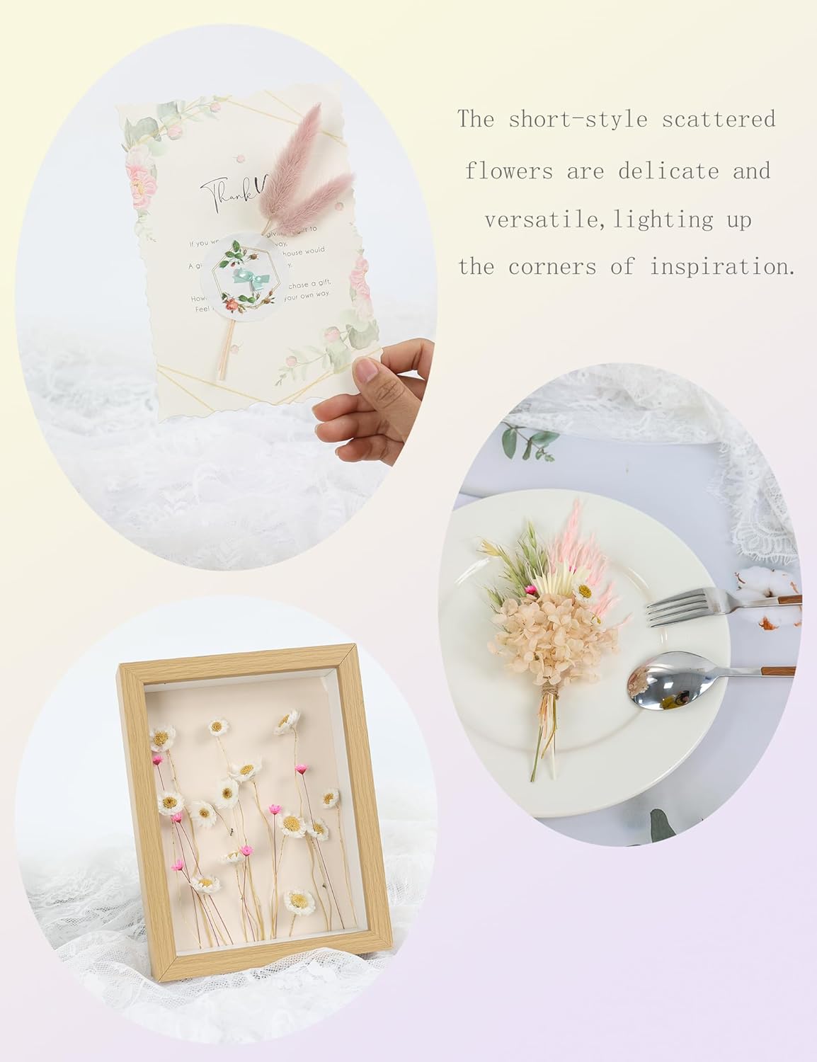 DIY Natural Dried Flower Set for Vase, Bulk Boho Dried Flowers with Stems,Fall Decor, Mini Flower Arrangements.(Pink)