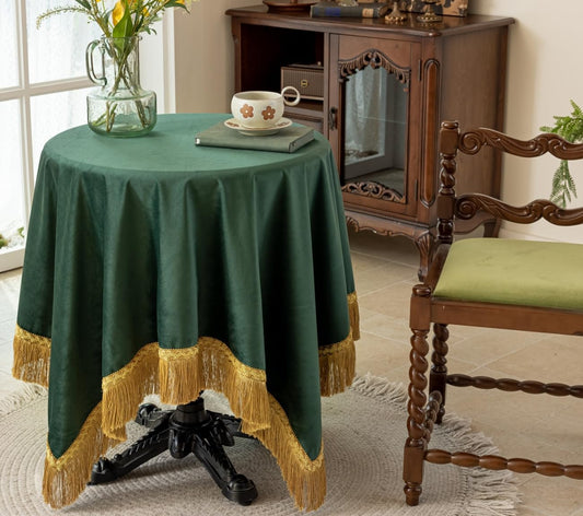 F-CHU Small Square Tablecloth 36 x 36 Inch Velvet Table Cloth Solid Green Small Round Table Cover for Nightstand End Bedside Table Tabletop Decoration，Green Tablecloth