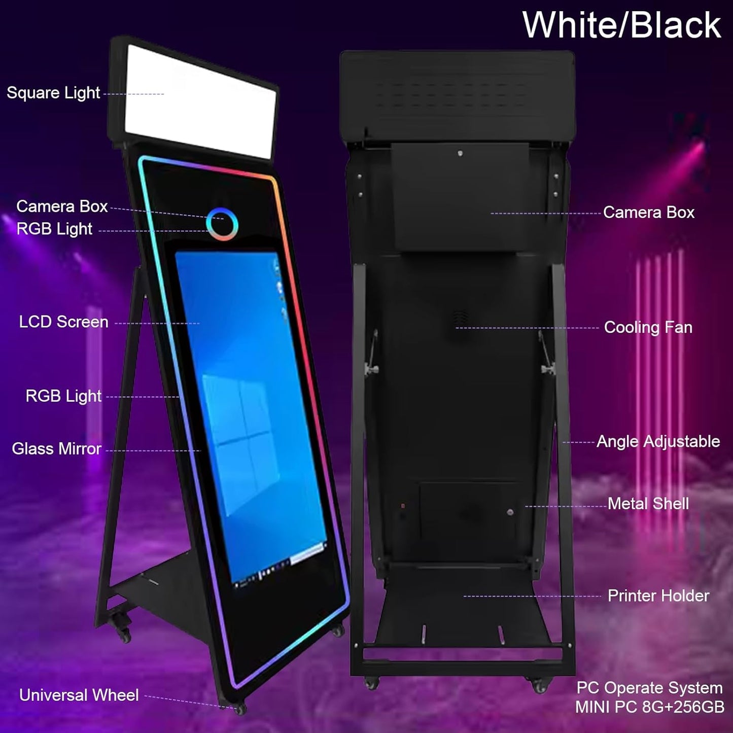 65''Magic Mirror Photo Booth Machine,Mirror Photo Booth 43''Touch Screen,Photo Booth with Flight Case,App Control,RGB Light for Wedding Party Events (Black, Machine+Camera)