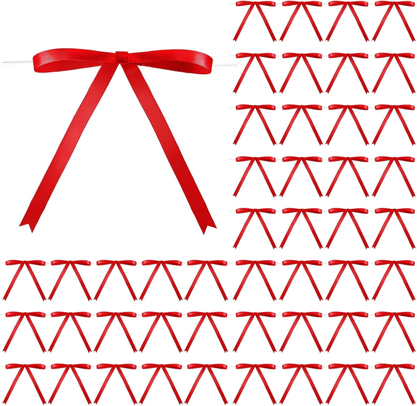 Riceshoot 100 Pcs Twist Tie Bows Bulk 5x7 Inch Satin Ribbon Bows for Gift Wrapping Cake Treat Bags Craft DIY Gift Wedding Baby Shower Birthday Party (Red)