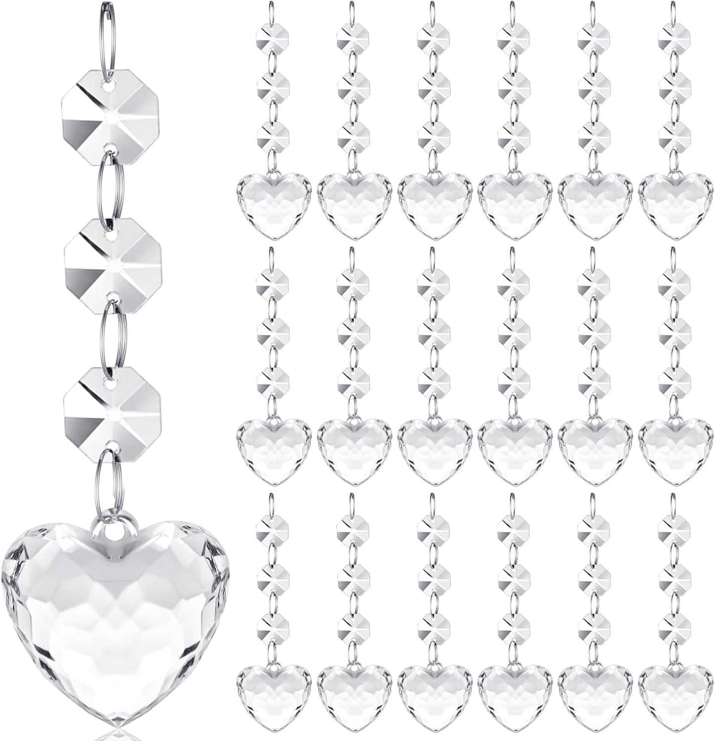 Nuenen 100 Pcs Hanging Crystals for Centerpieces Acrylic Chandelier Garland Beads Strands Prism Decorations Clear Teardrop Chandelier Crystals Pendant Wedding Home Garden Outdoor Ornaments(Heart)