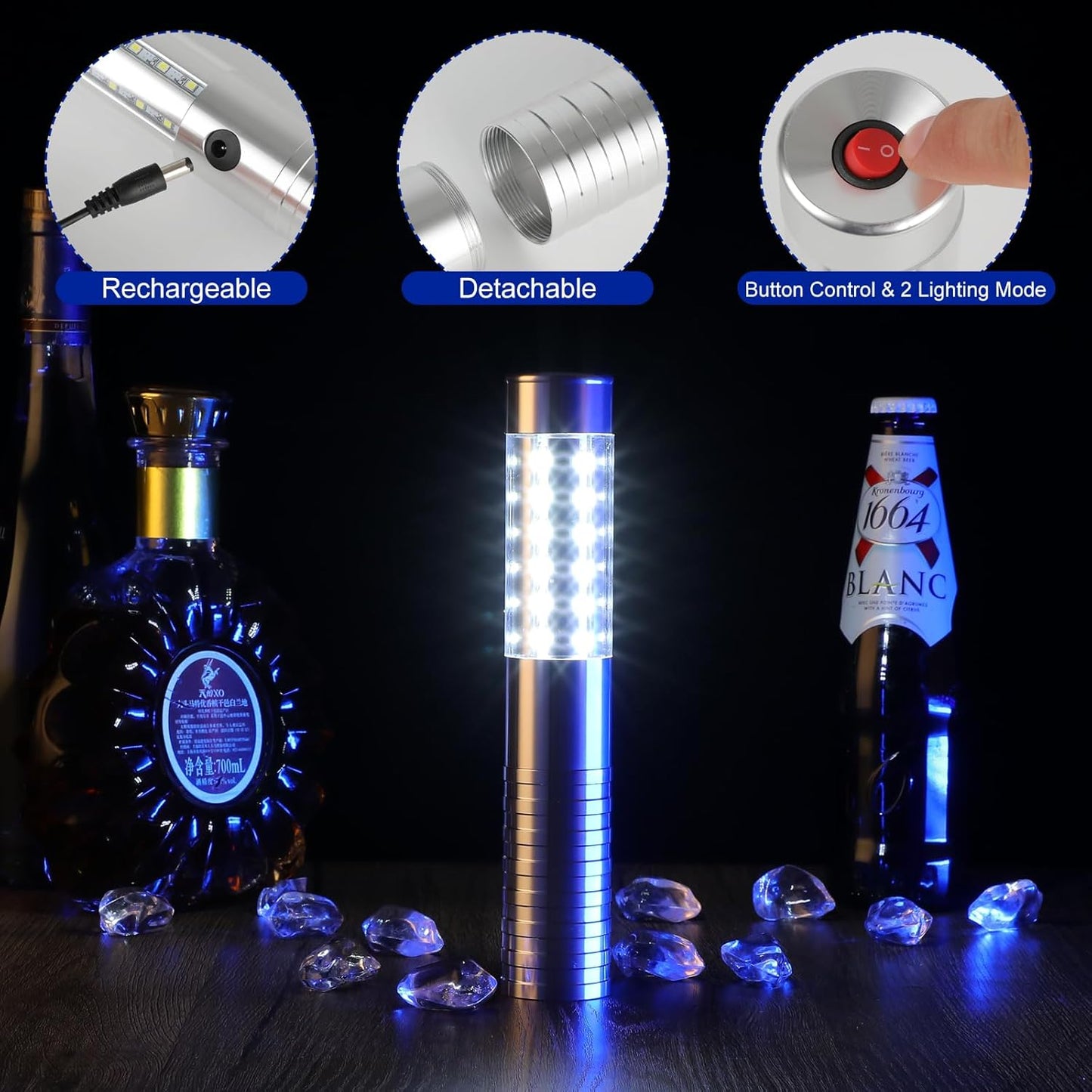 WILON Bottle Service Lights Rechargeable Bottle Service Sparklers Reusable Handheld Girl Lights LED Baton Strobe Light for Parties Bar Club Nightclub Birthday Weddings - 2 Pack