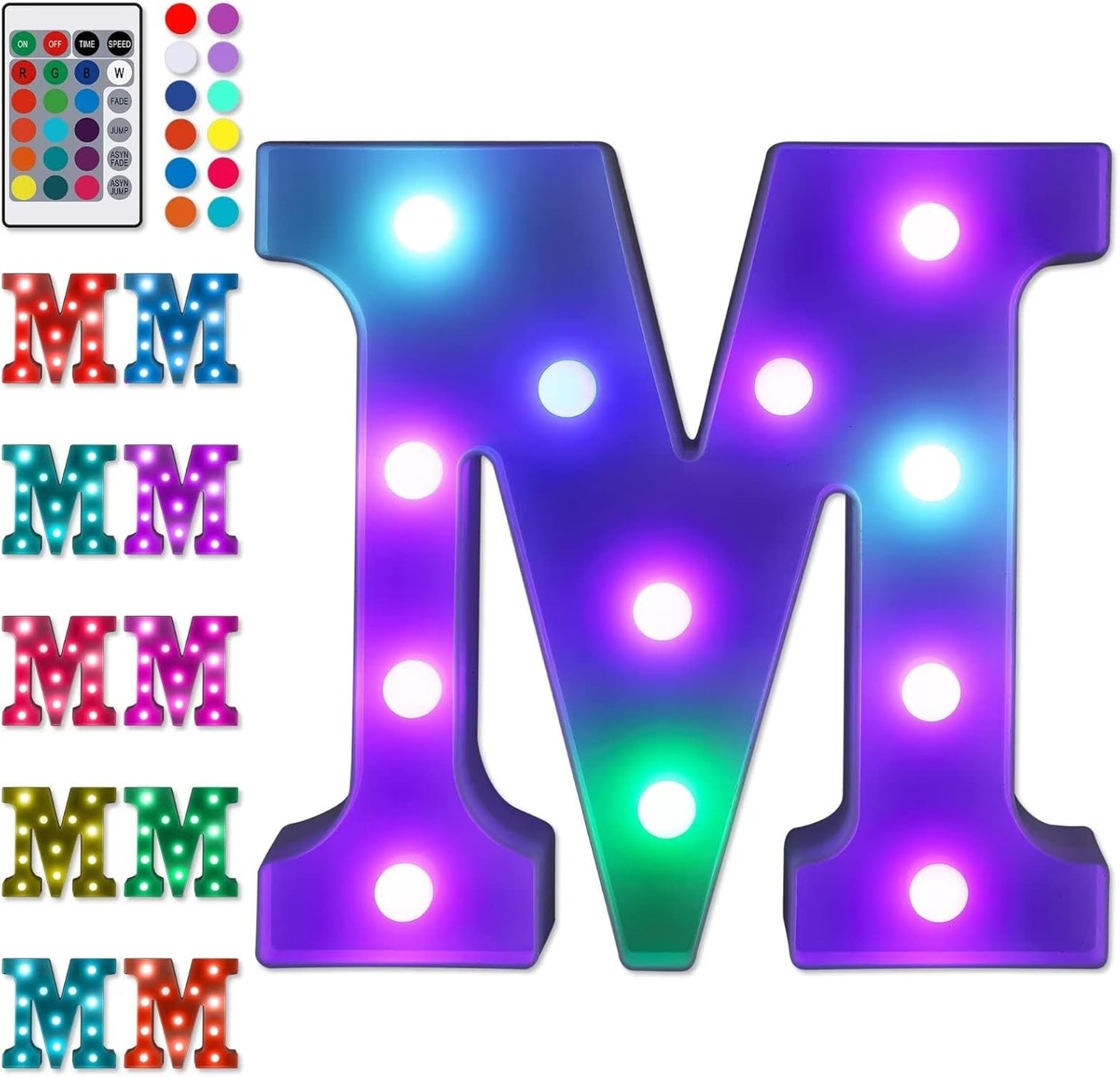 Foaky Colorful LED Letter Lights with Remote,Marquee Light Up Letters Sign for Night Light Wedding/Birthday Party Battery Powered Christmas Lamp Home Bar Decoration(M)