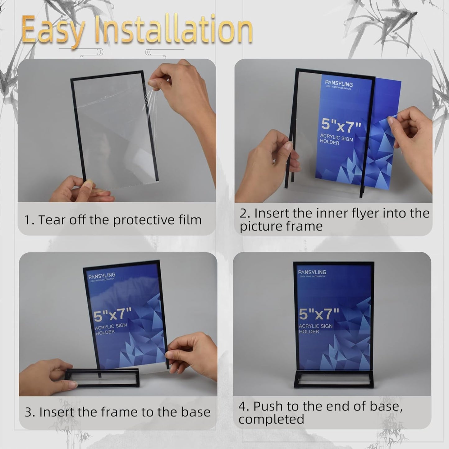 5x7 Inches Clear Picture Frames 6 Pack Acrylic Sign Holders, Double-sided Menu Stands Wedding Table Numbers Holders, Table Top Display Sign Stand Plastic Flyer Holder Vertical Photo Stand, Black