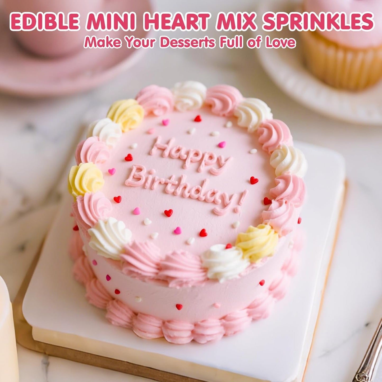 Edible Heart Sprinkles for Cake Decorating,Red Pink White Heart Shapes Mix,100g,Miniature Sugar Sprinkle for Baking Decorations ,Cake Ice Cream Cookies Cupcake Chocolate Topper Birthday Wedding Valentines Christmas Supplie