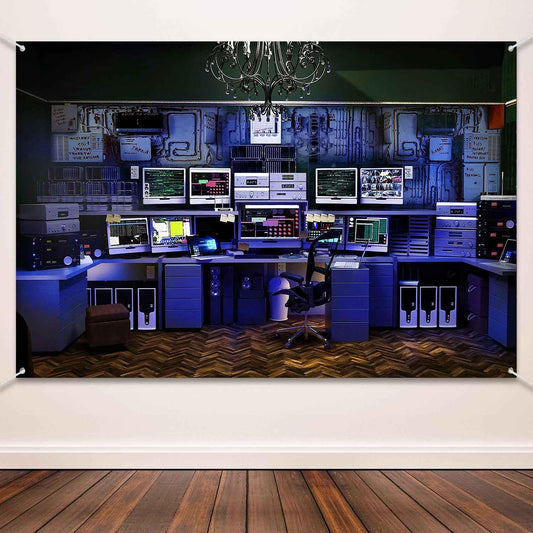 Computer Room Backdrop Neon Blue Hacker Station Backdrop Glowing Matrix Data Streams Background Boys Decor Studio Banner Props Shoot YUNHBDJ1448