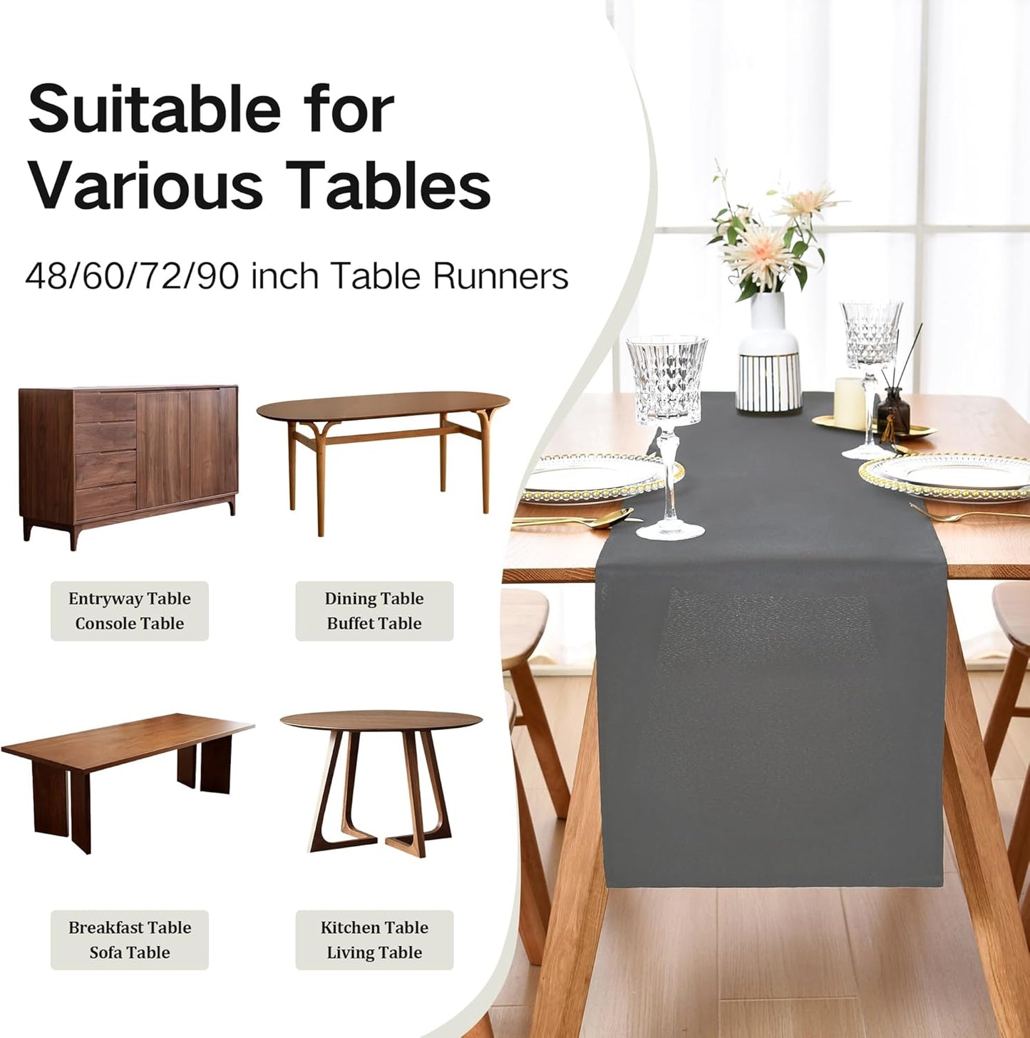 Farmhouse Grey Table Runner Dining Table Runners 60 Inches Long Coffee Table Runner for Dresser Living Room Bedroom Holiday Party Banquet 12X60 Inch