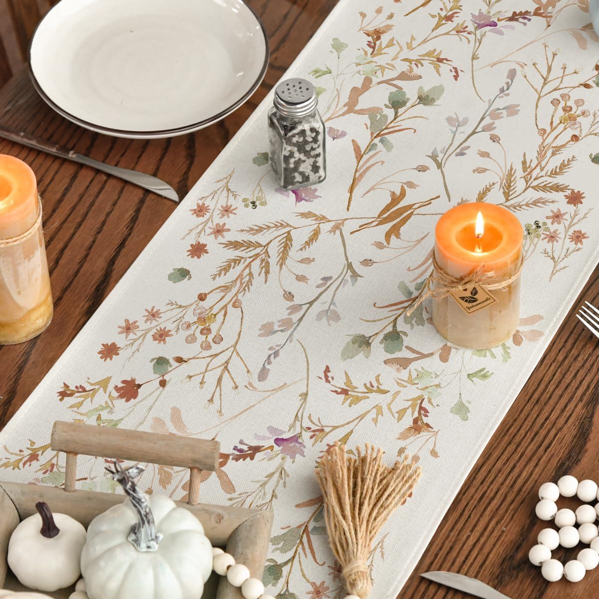 Artoid Mode Floral Leaves Fall Table Runner, Wild Flowers and Grasses Seasonal Autumn Kitchen Dining Table Decoration for Home Party Decor 13x108 Inch