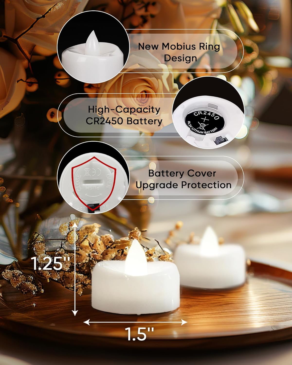 Remote Candles, 24PCS Flameless Tea Lights Candle Battery Operated with Timer, 400+Hours Remote Control LED Tea Lights Votive Candle - 1.5'' D X 1.25'' H- Pure White Light